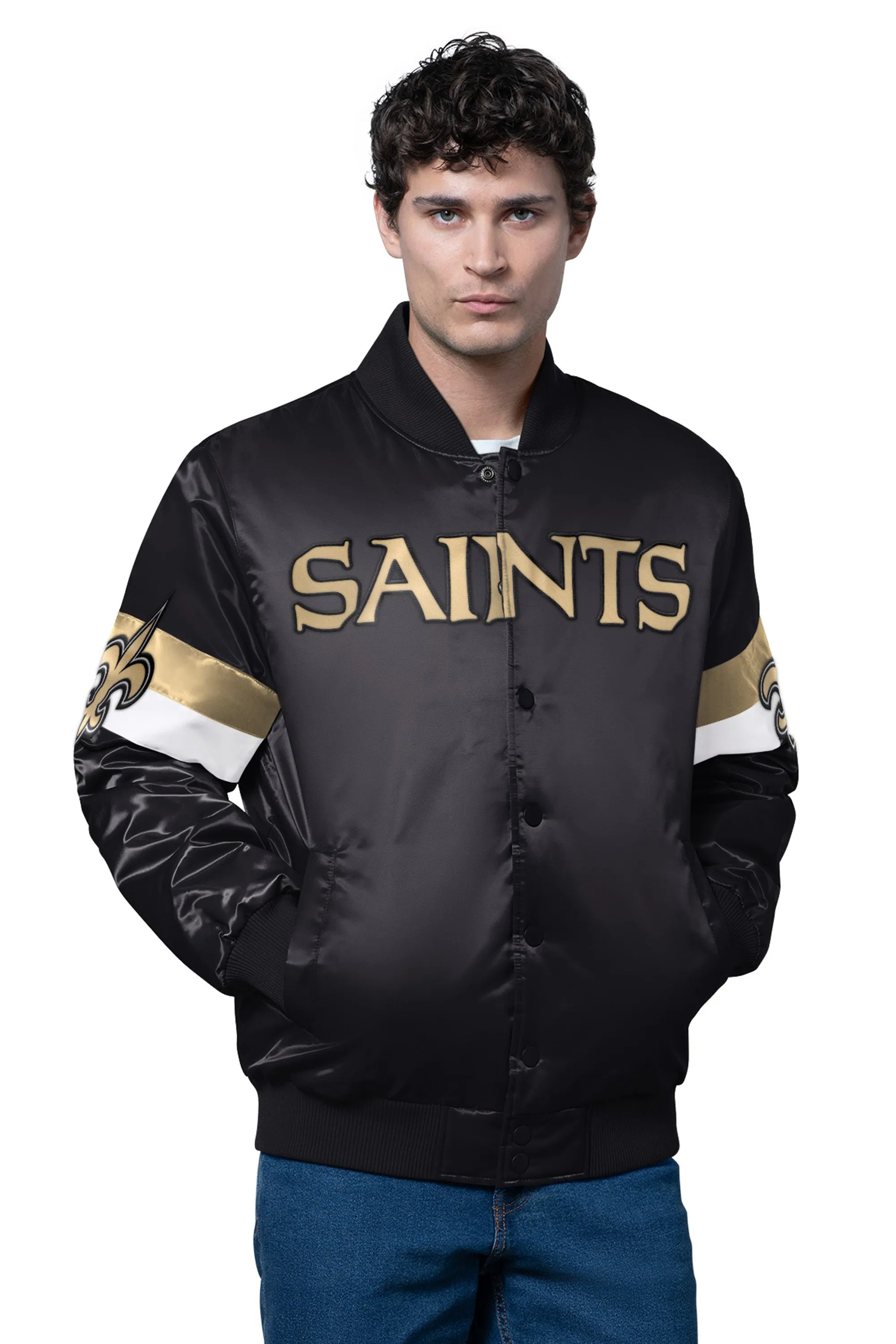 MENS NEW ORLEANS SAINTS TRIPLE OPTION SATIN VARSITY JACKET sold by Starter