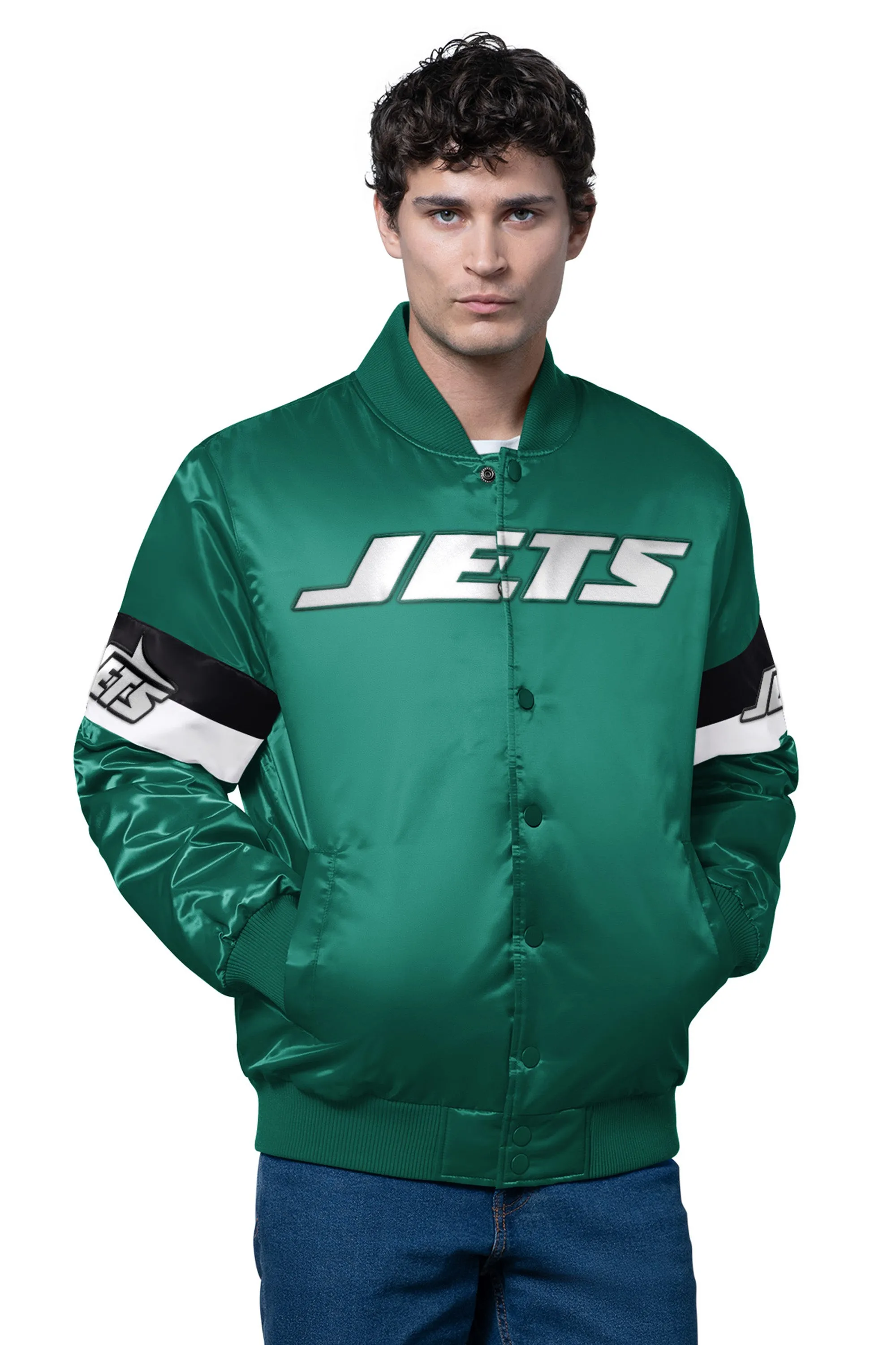 MENS NEW YORK JETS TRIPLE OPTION SATIN VARSITY JACKET sold by Starter