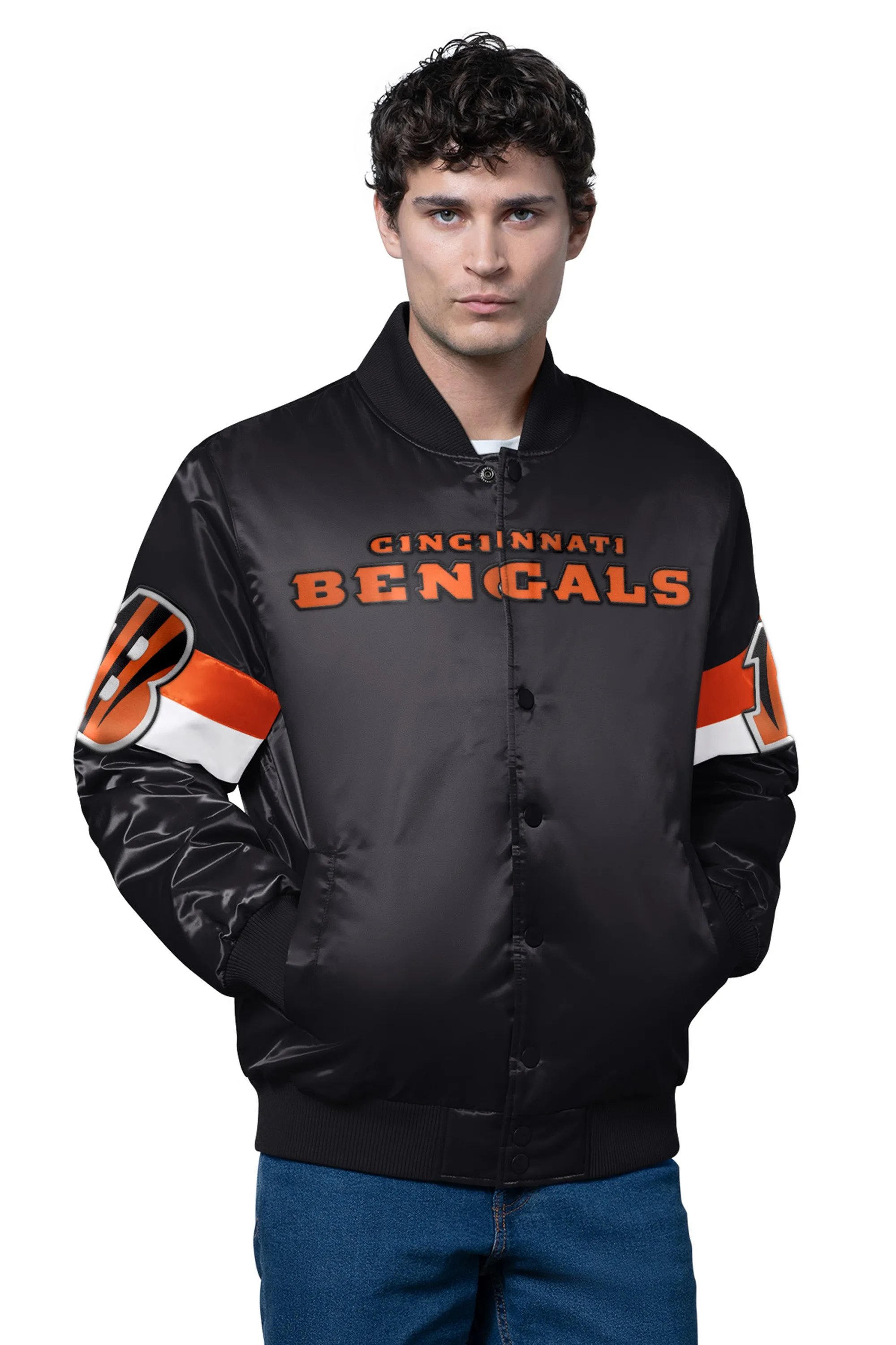 MENS CINCINNATI BENGALS TRIPLE OPTION SATIN VARSITY JACKET sold by Starter