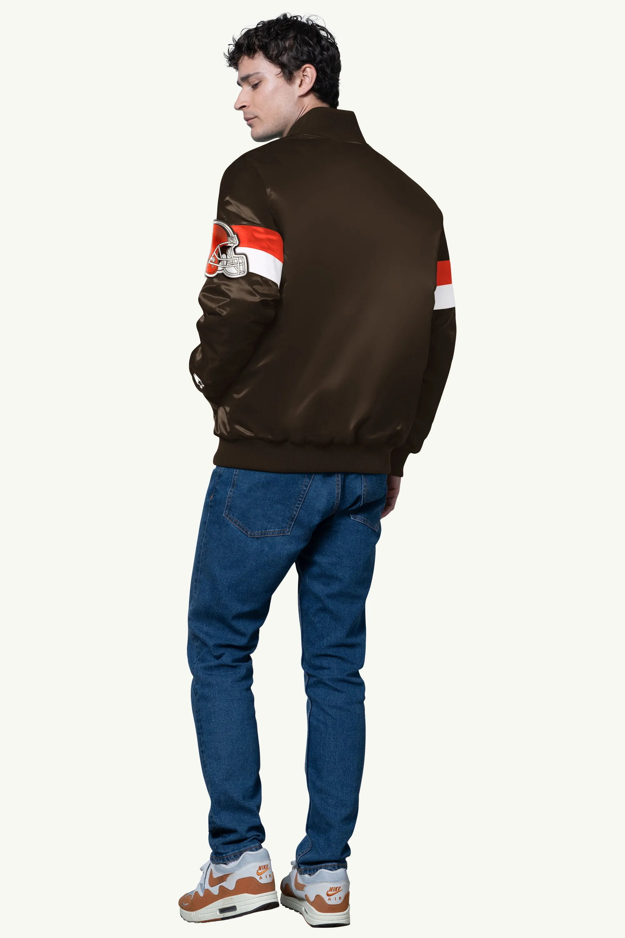 MENS CLEVELAND BROWNS TRIPLE OPTION SATIN VARSITY JACKET sold by Starter product image thumbnail 2