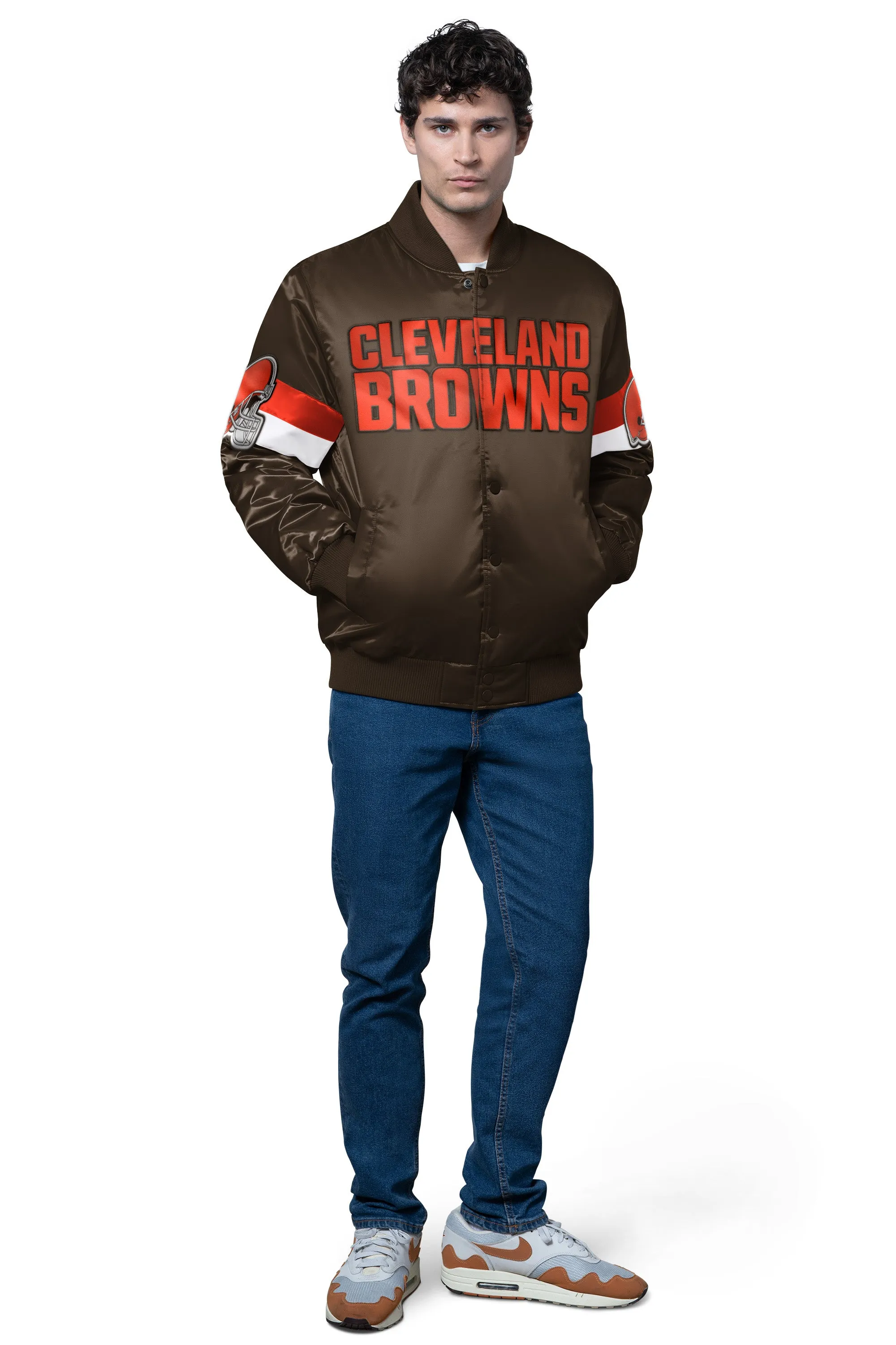 MENS CLEVELAND BROWNS TRIPLE OPTION SATIN VARSITY JACKET sold by Starter product image thumbnail 3