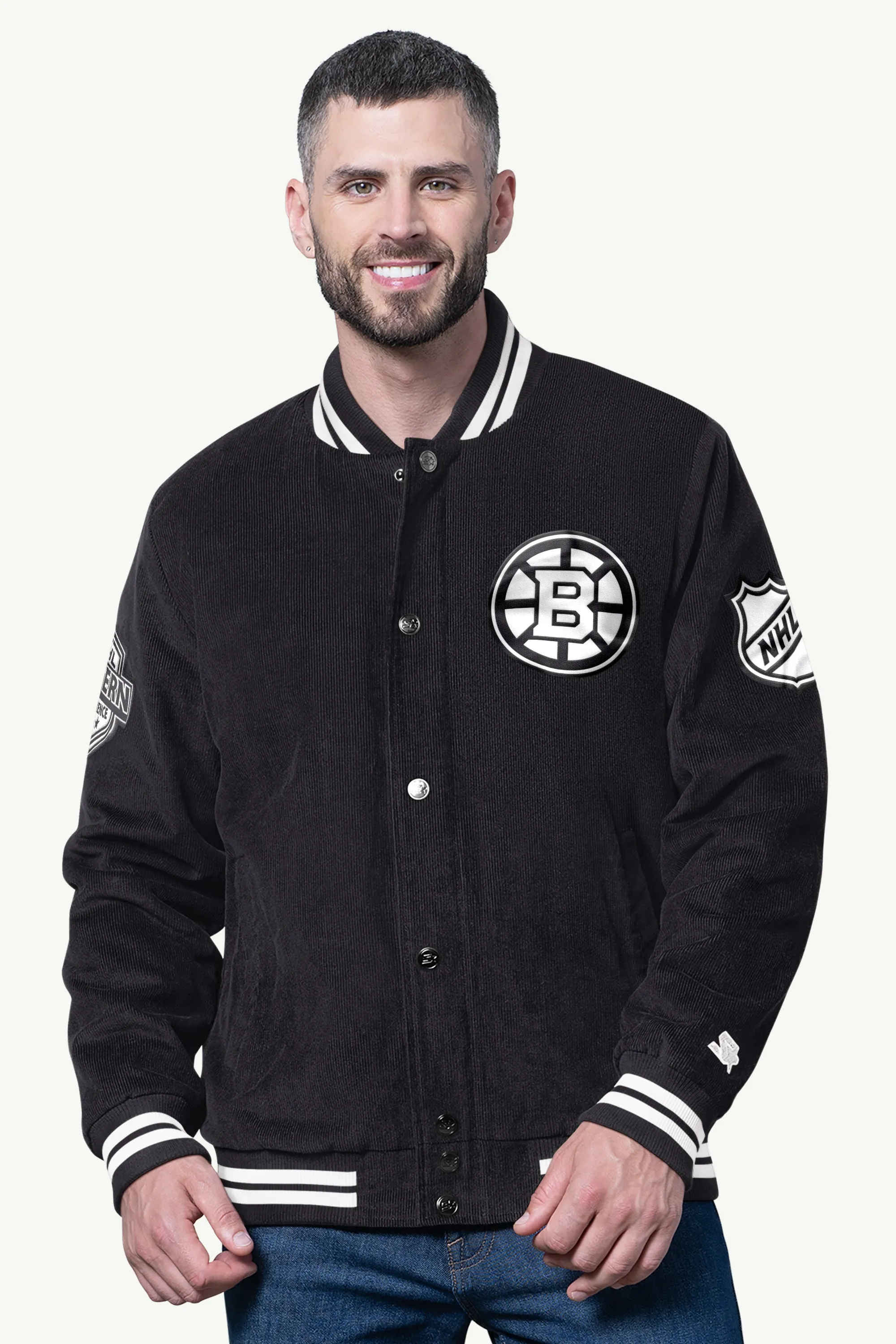 MENS BOSTON BRUINS BLACKOUT CORDUROY VARSITY JACKET sold by Starter