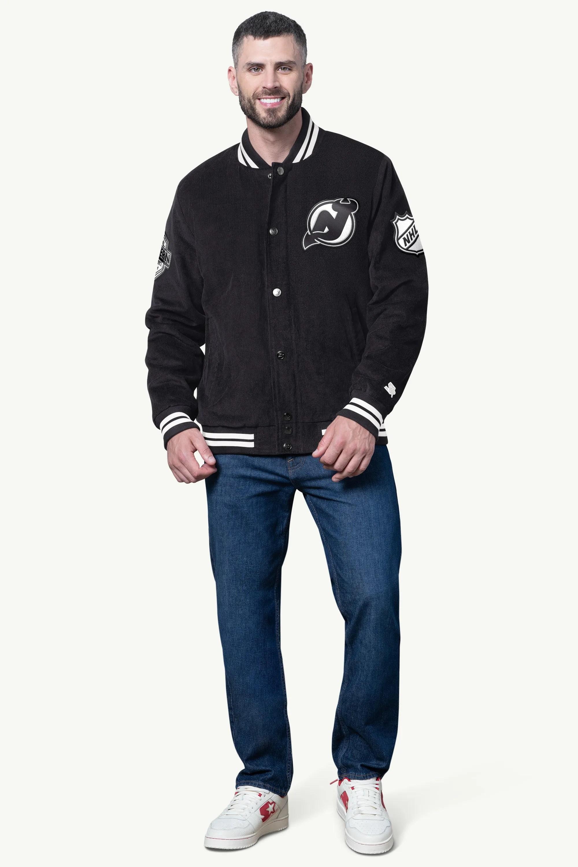 MENS NEW JERSEY DEVILS BLACKOUT CORDUROY VARSITY JACKET sold by Starter product image thumbnail 3