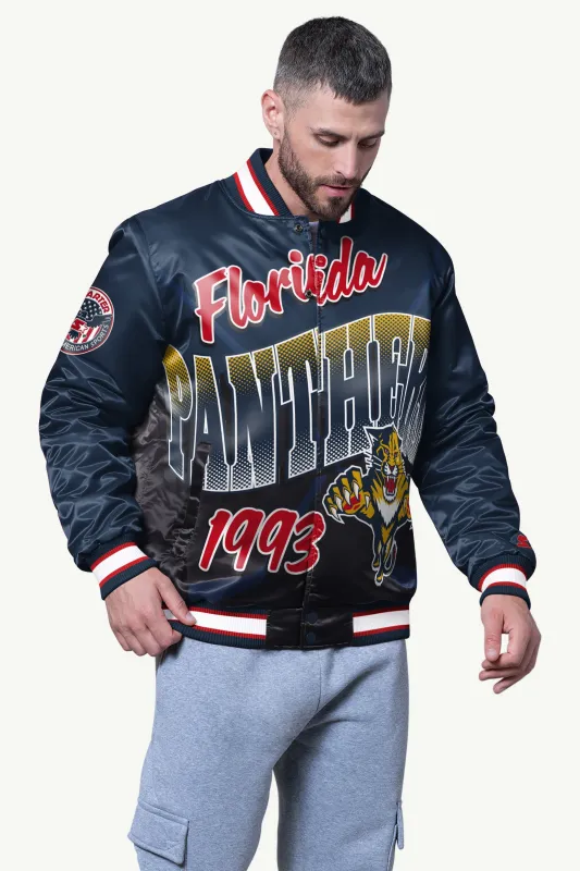 MENS FLORIDA PANTHERS PASS RUSH SATIN VARSITY JACKET sold by Starter