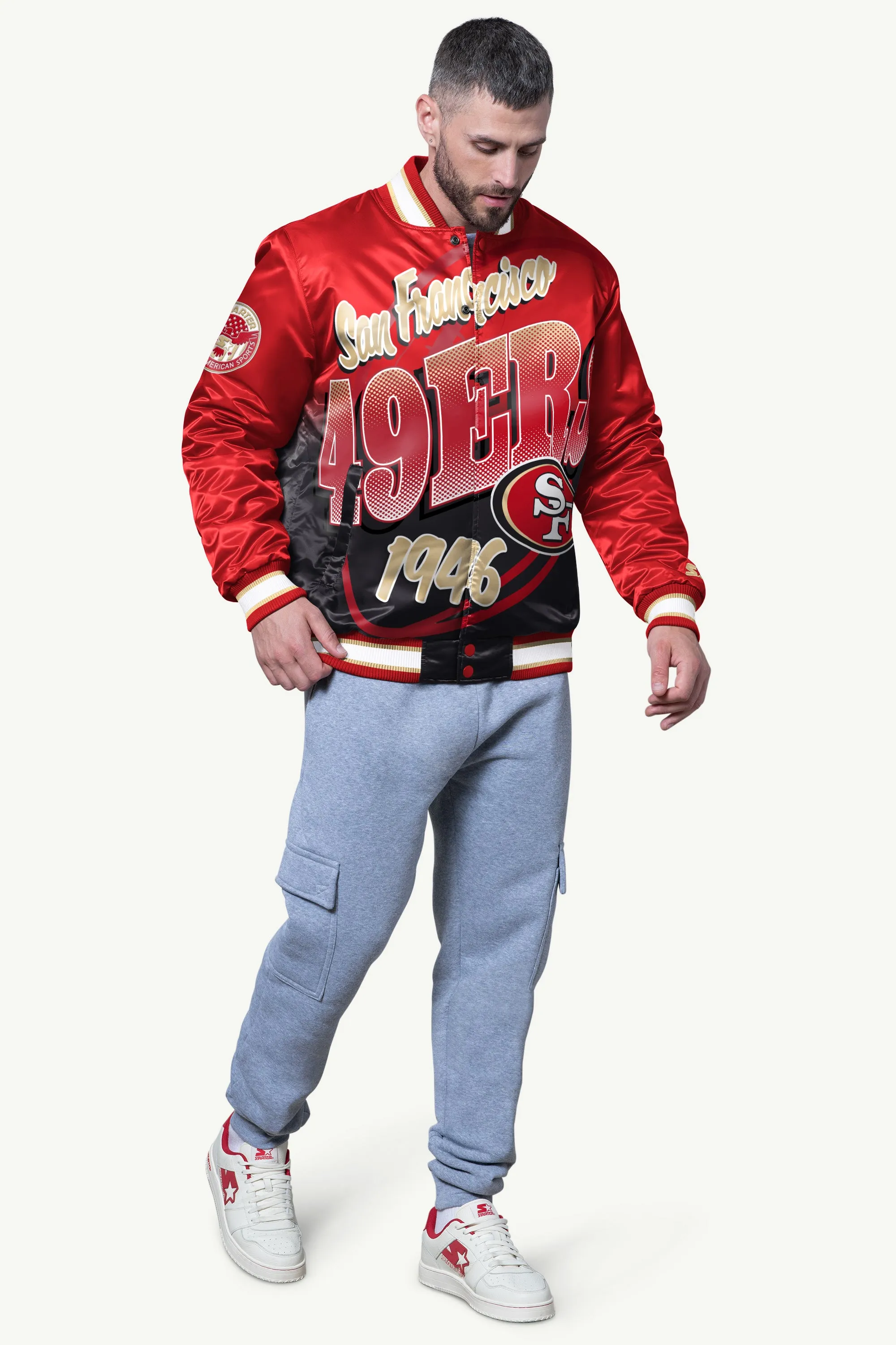 MENS SAN FRANCISCO 49ERS PASS RUSH SATIN VARSITY JACKET sold by Starter product image thumbnail 3