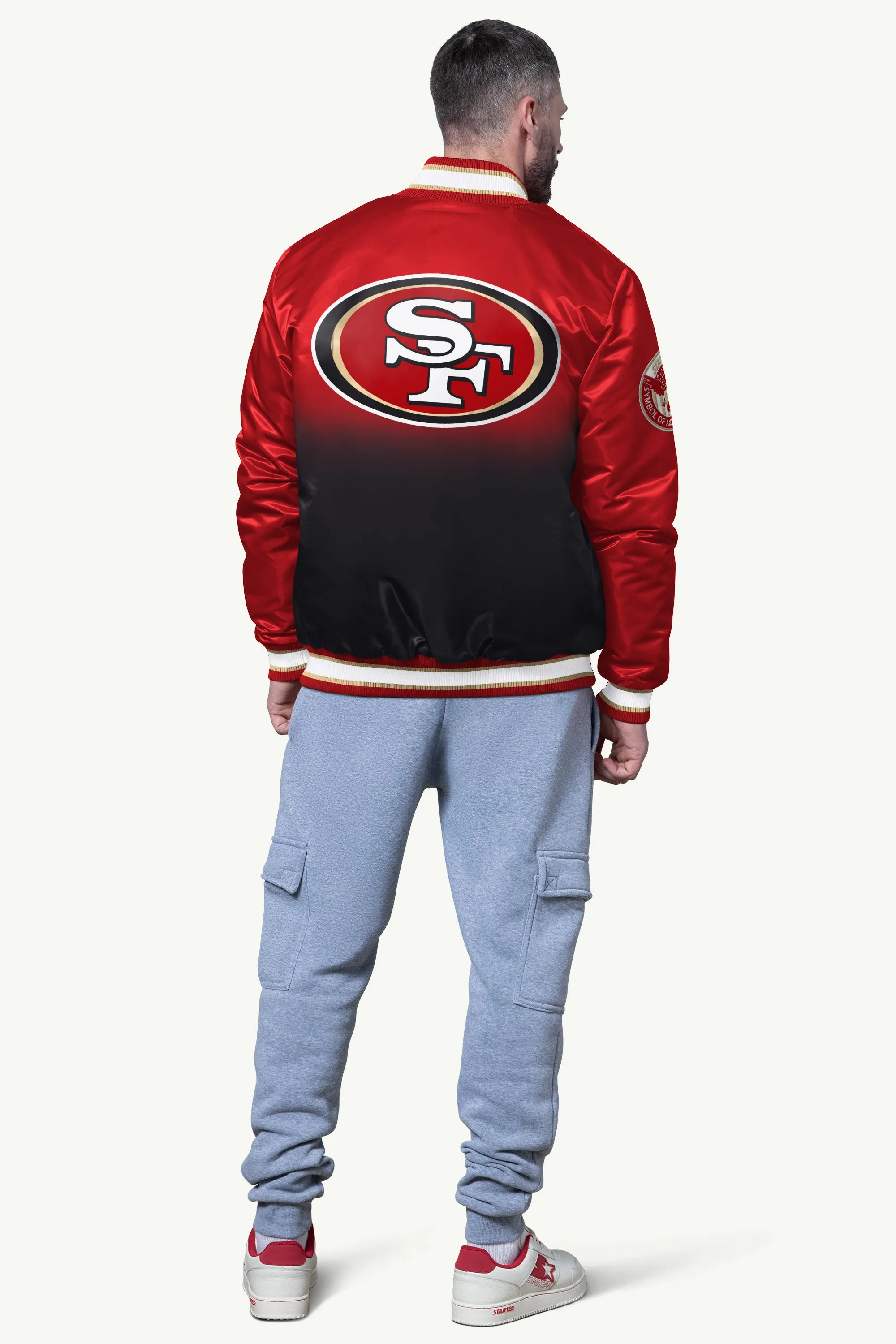MENS SAN FRANCISCO 49ERS PASS RUSH SATIN VARSITY JACKET sold by Starter product image thumbnail 2