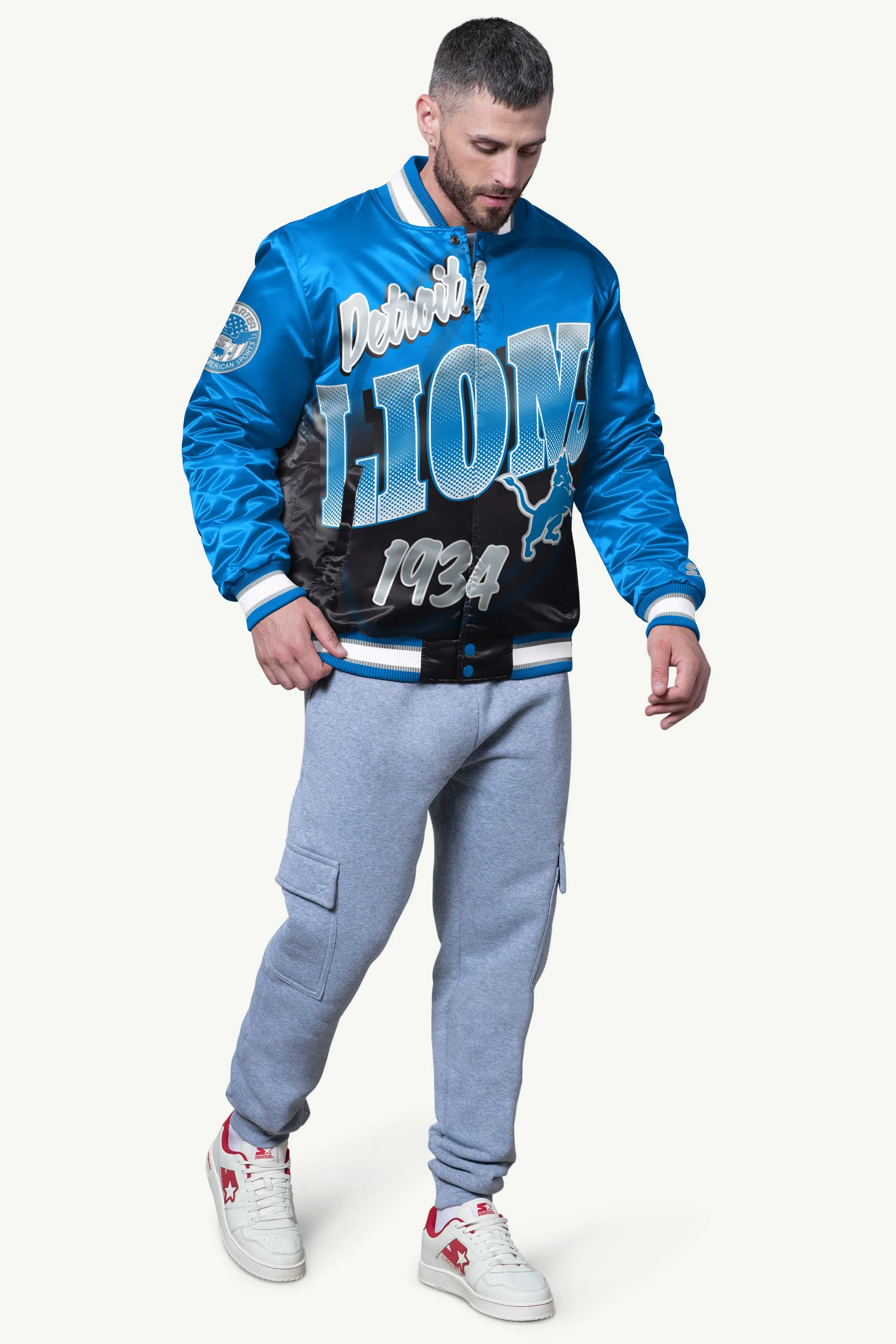 MENS DETROIT LIONS PASS RUSH SATIN VARSITY JACKET sold by Starter product image thumbnail 3