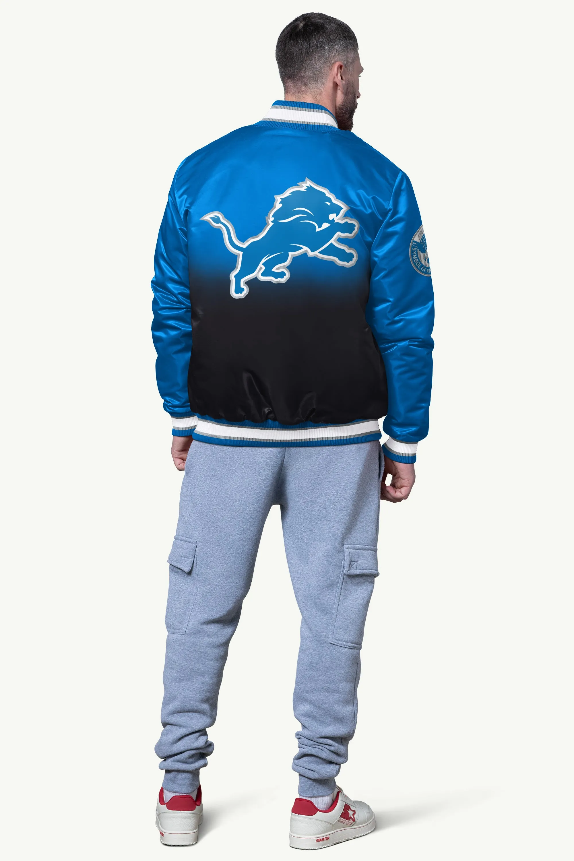 MENS DETROIT LIONS PASS RUSH SATIN VARSITY JACKET sold by Starter product image thumbnail 2