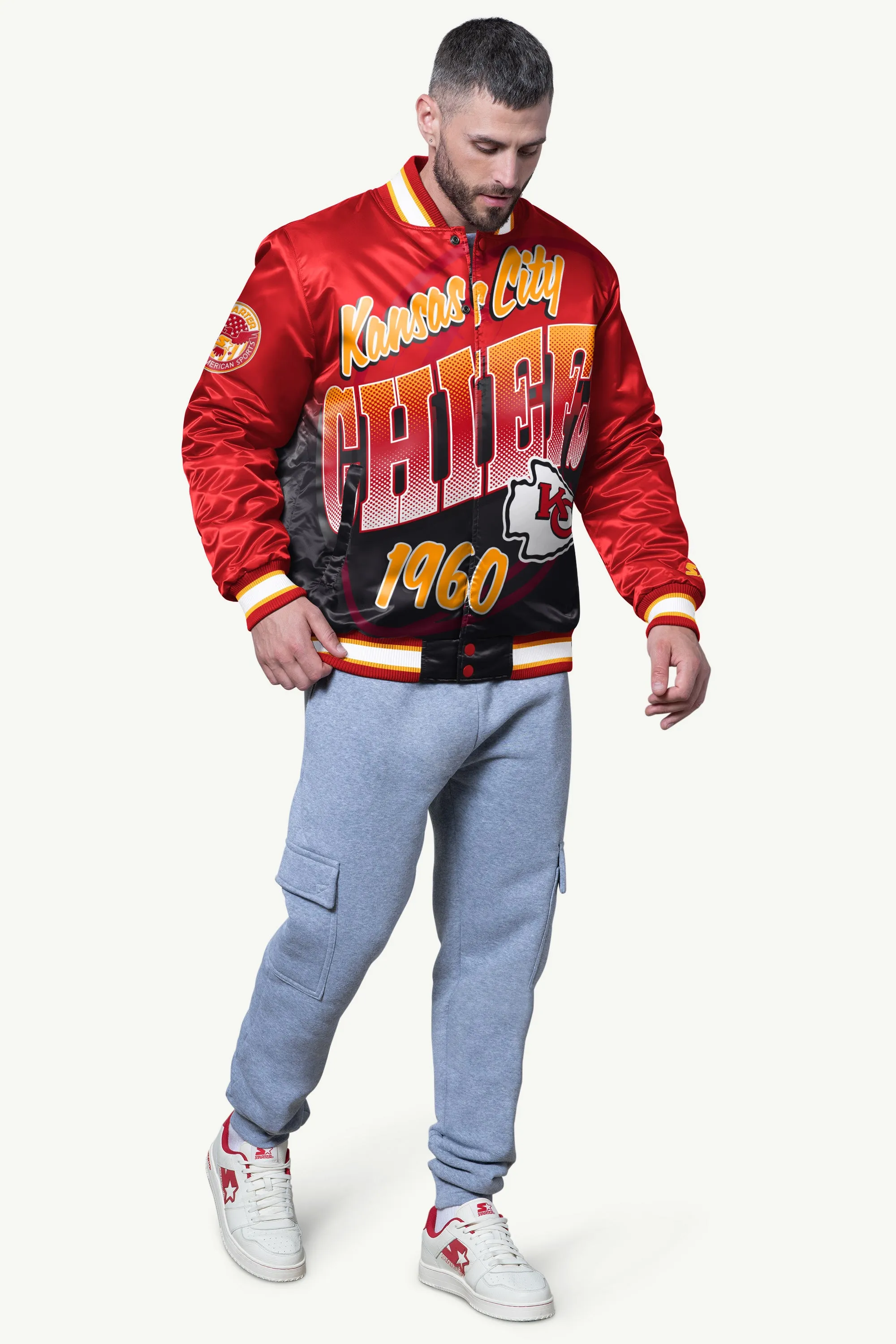 MENS KANSAS CITY CHIEFS PASS RUSH SATIN VARSITY JACKET sold by Starter product image thumbnail 3