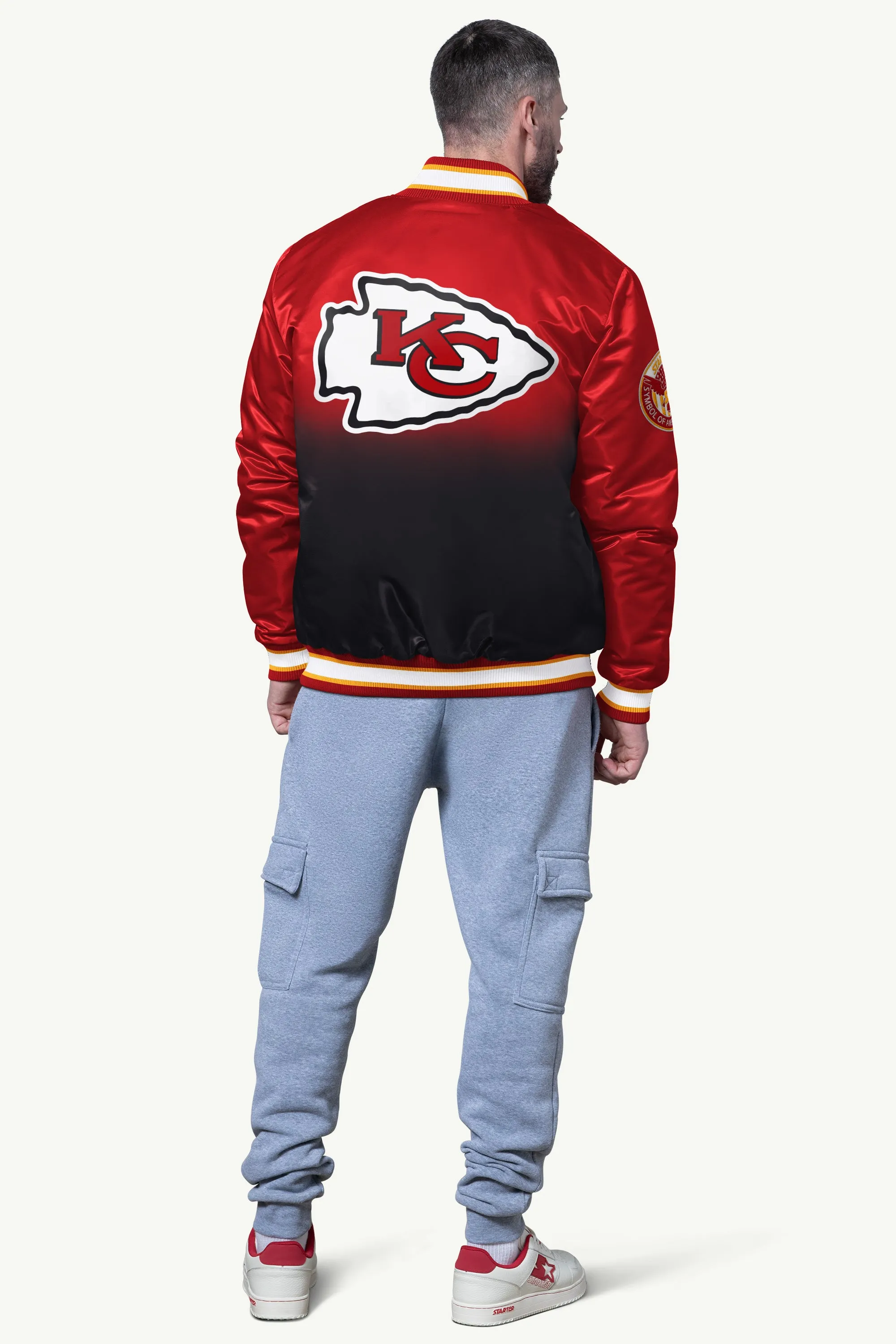MENS KANSAS CITY CHIEFS PASS RUSH SATIN VARSITY JACKET sold by Starter product image thumbnail 2