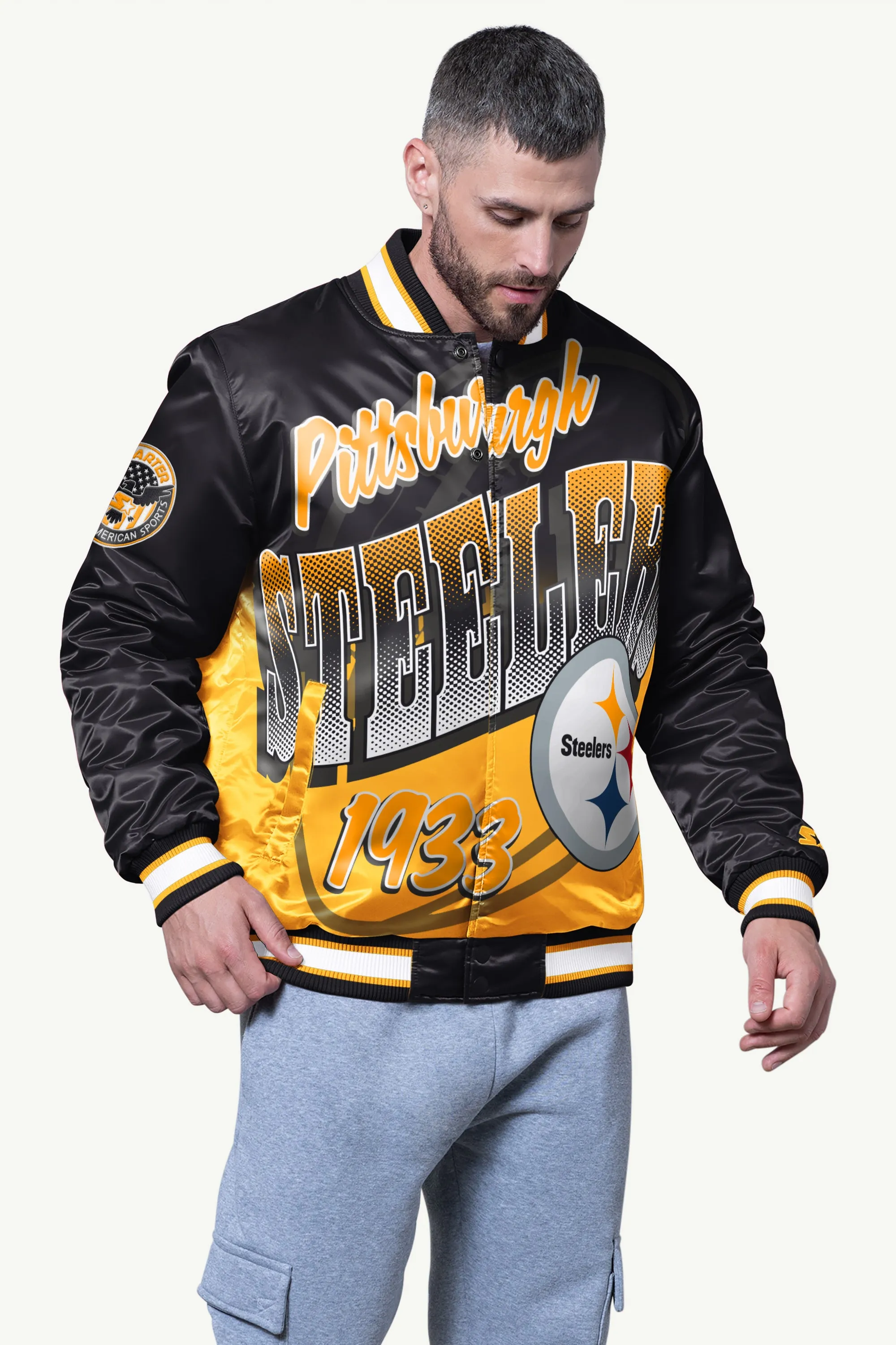 MENS PITTSBURGH STEELERS PASS RUSH SATIN VARSITY JACKET sold by Starter