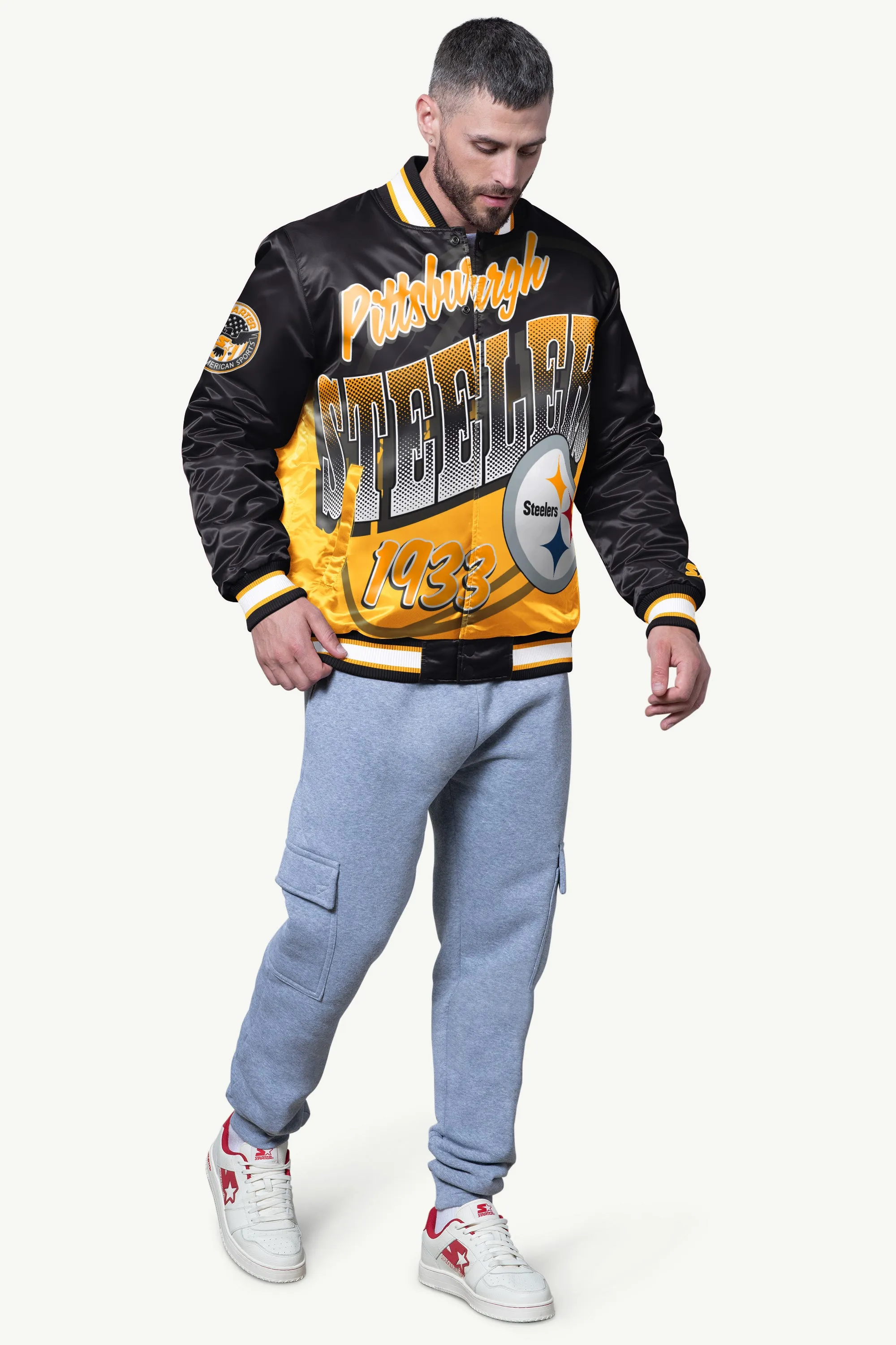 MENS PITTSBURGH STEELERS PASS RUSH SATIN VARSITY JACKET sold by Starter product image thumbnail 3