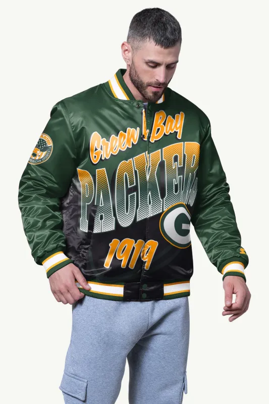 MENS GREEN BAY PACKERS PASS RUSH SATIN VARSITY JACKET sold by Starter