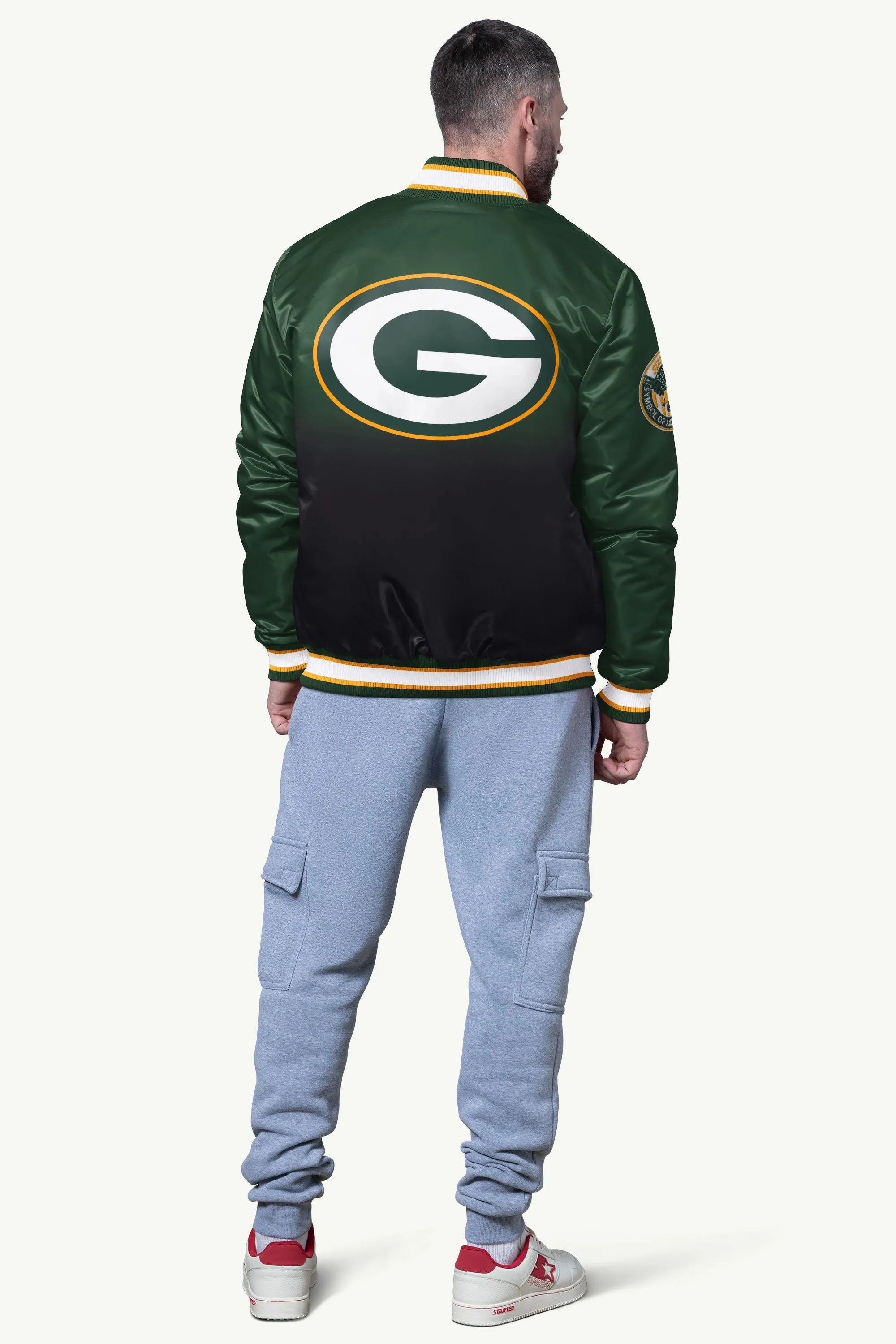 MENS GREEN BAY PACKERS PASS RUSH SATIN VARSITY JACKET sold by Starter product image thumbnail 2
