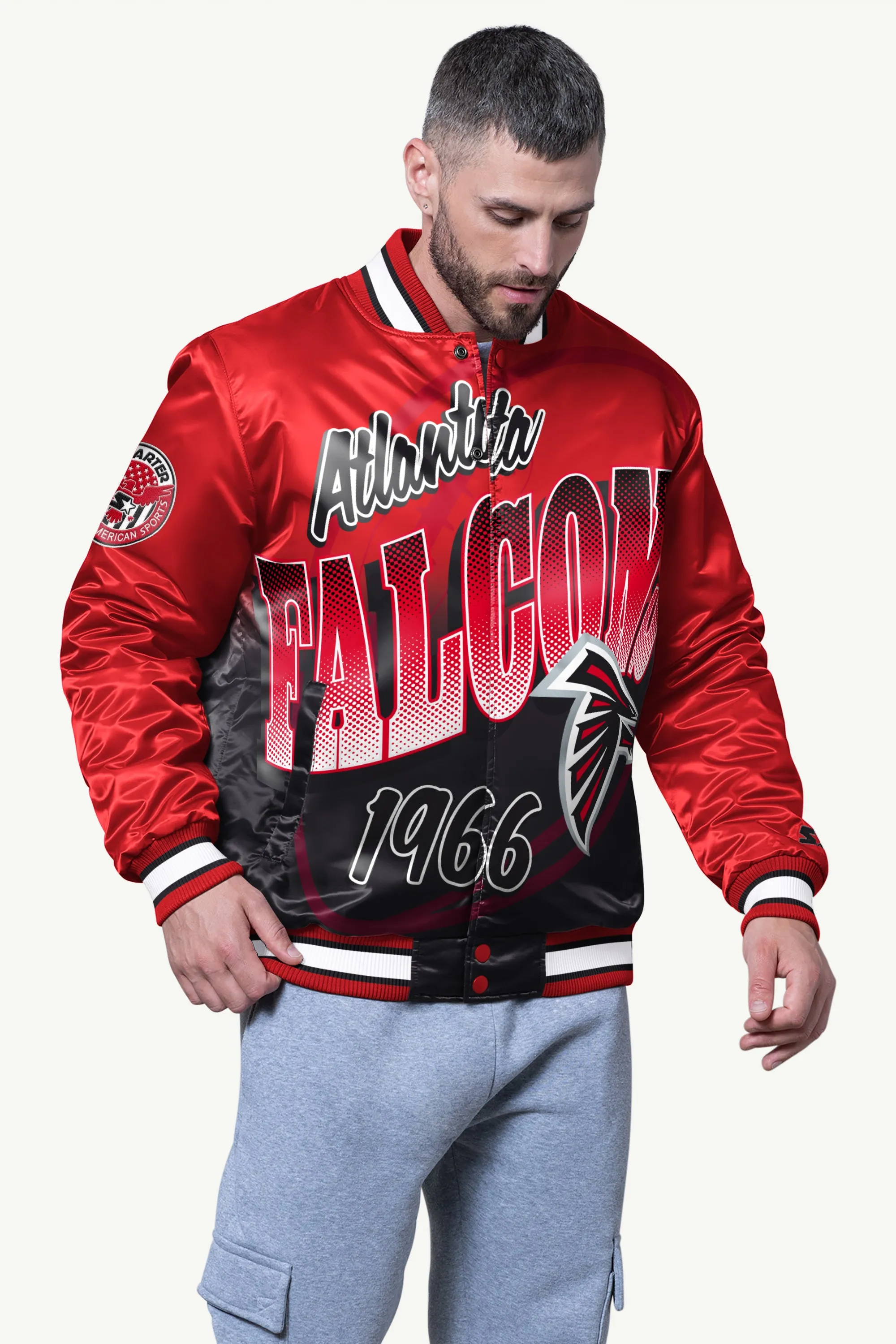MENS ATLANTA FALCONS PASS RUSH SATIN VARSITY JACKET sold by Starter
