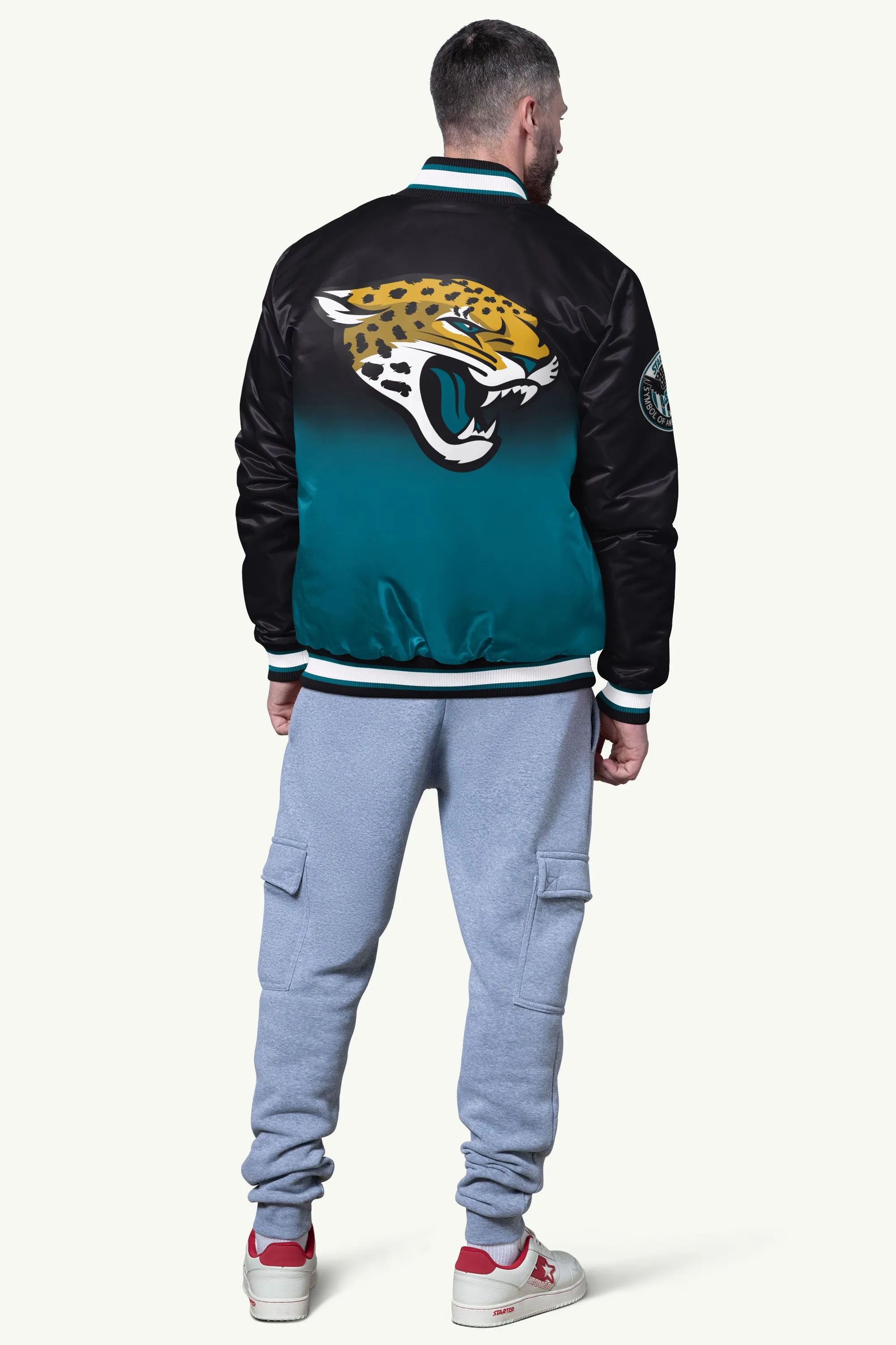 MENS JACKSONVILLE JAGUARS PASS RUSH SATIN VARSITY JACKETS sold by Starter product image thumbnail 2