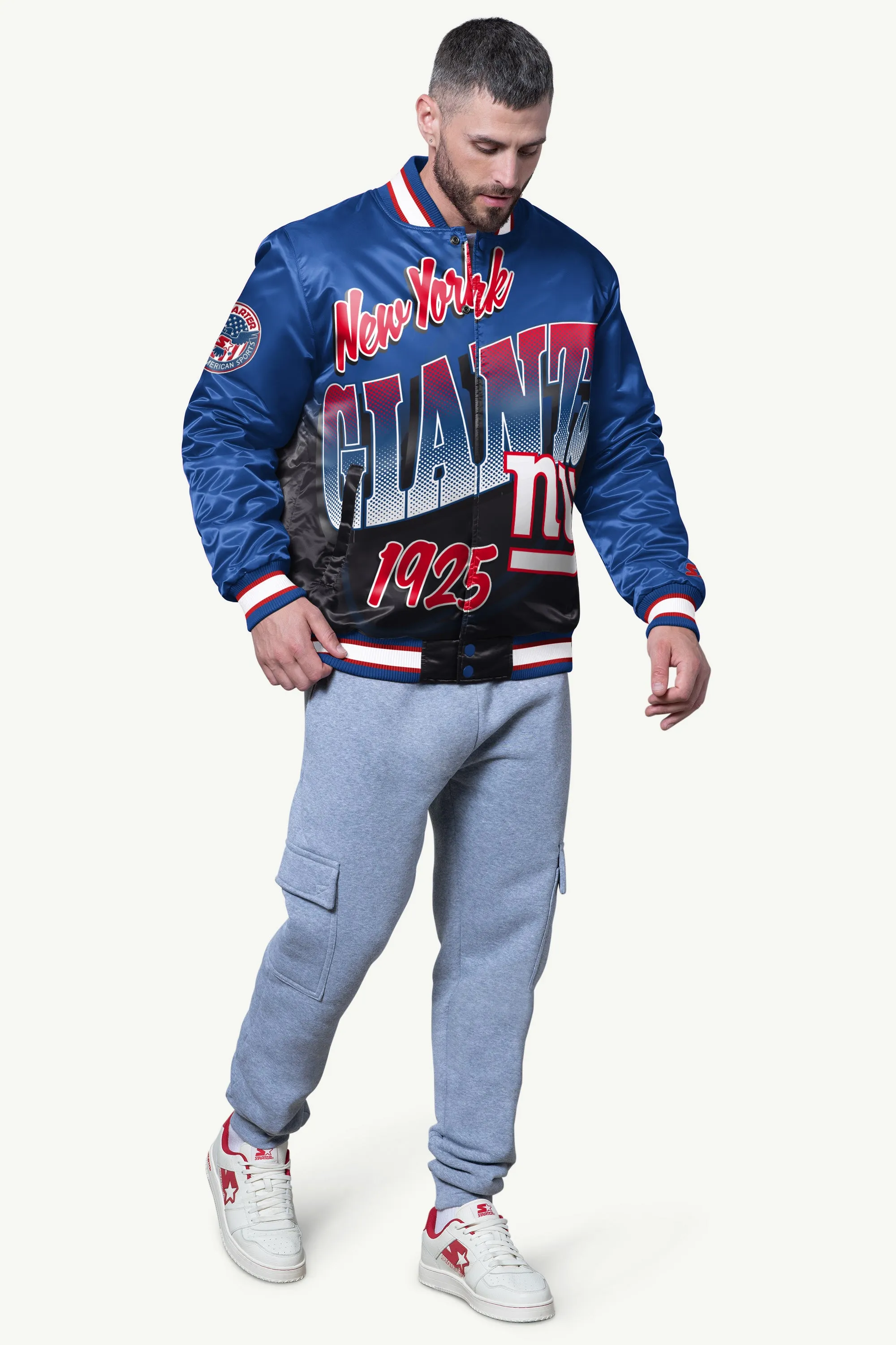 MENS NEW YORK GIANTS PASS RUSH SATIN VARSITY JACKET sold by Starter product image thumbnail 3