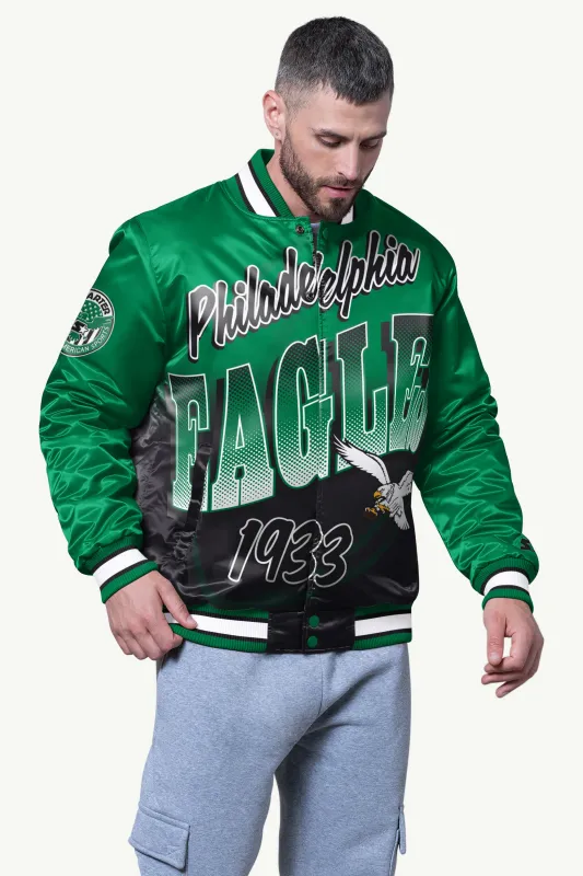 MENS PHILADELPHIA EAGLES PASS RUSH SATIN VARSITY JACKET sold by Starter