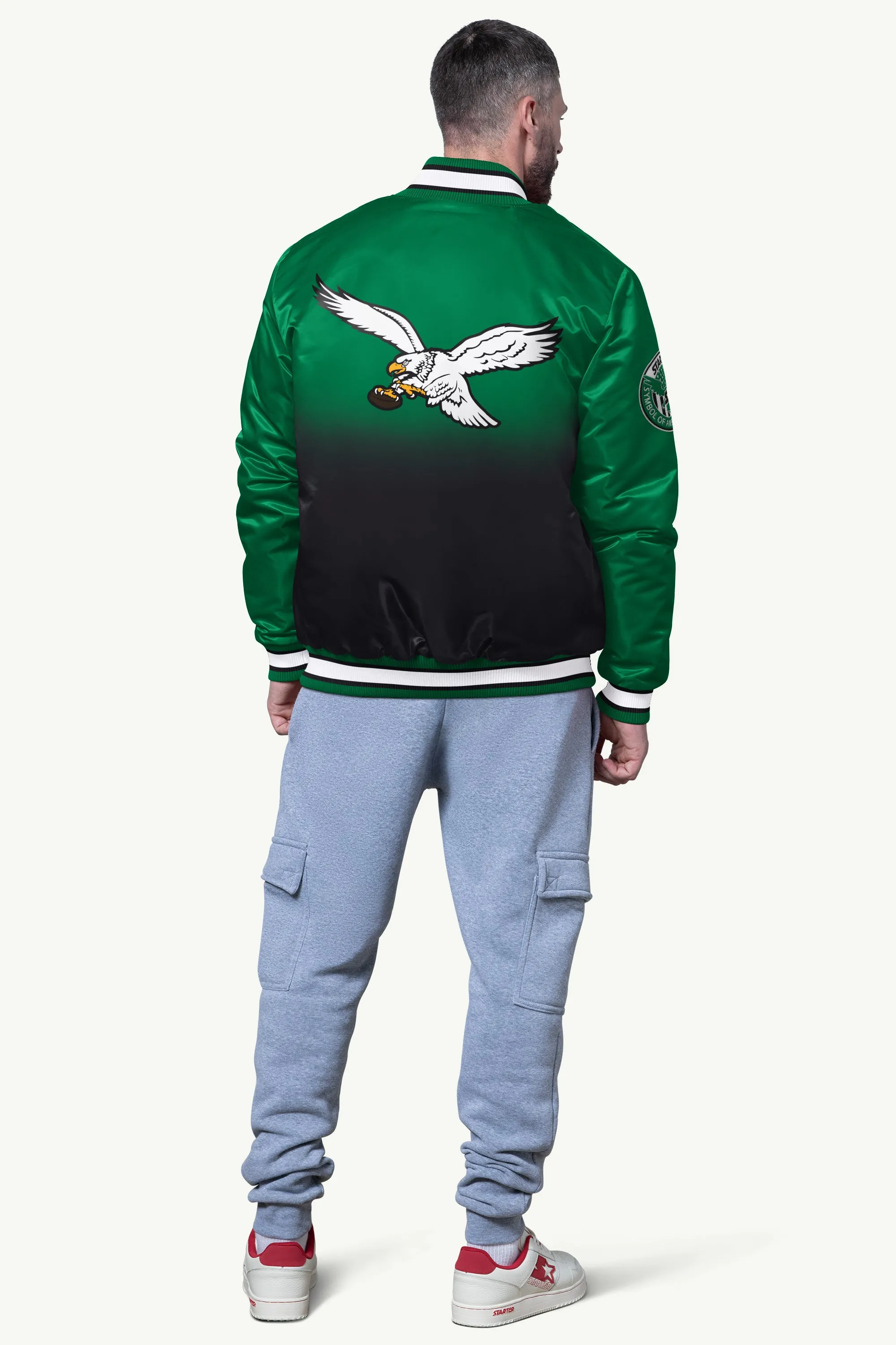 MENS PHILADELPHIA EAGLES PASS RUSH SATIN VARSITY JACKET sold by Starter product image thumbnail 2