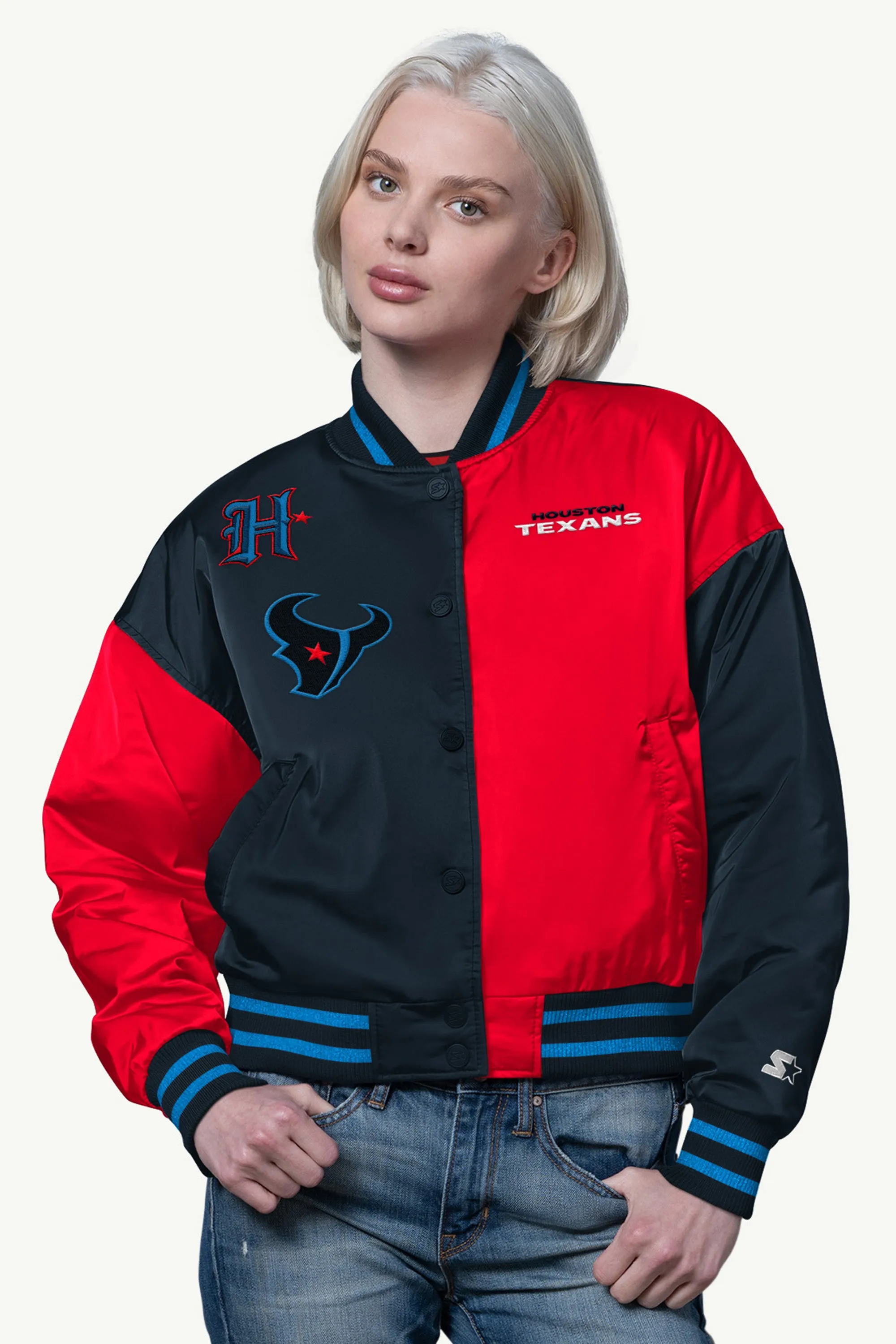 WOMENS HOUSTON TEXANS OFFSIDE SATIN VARSITY JACKET sold by Starter