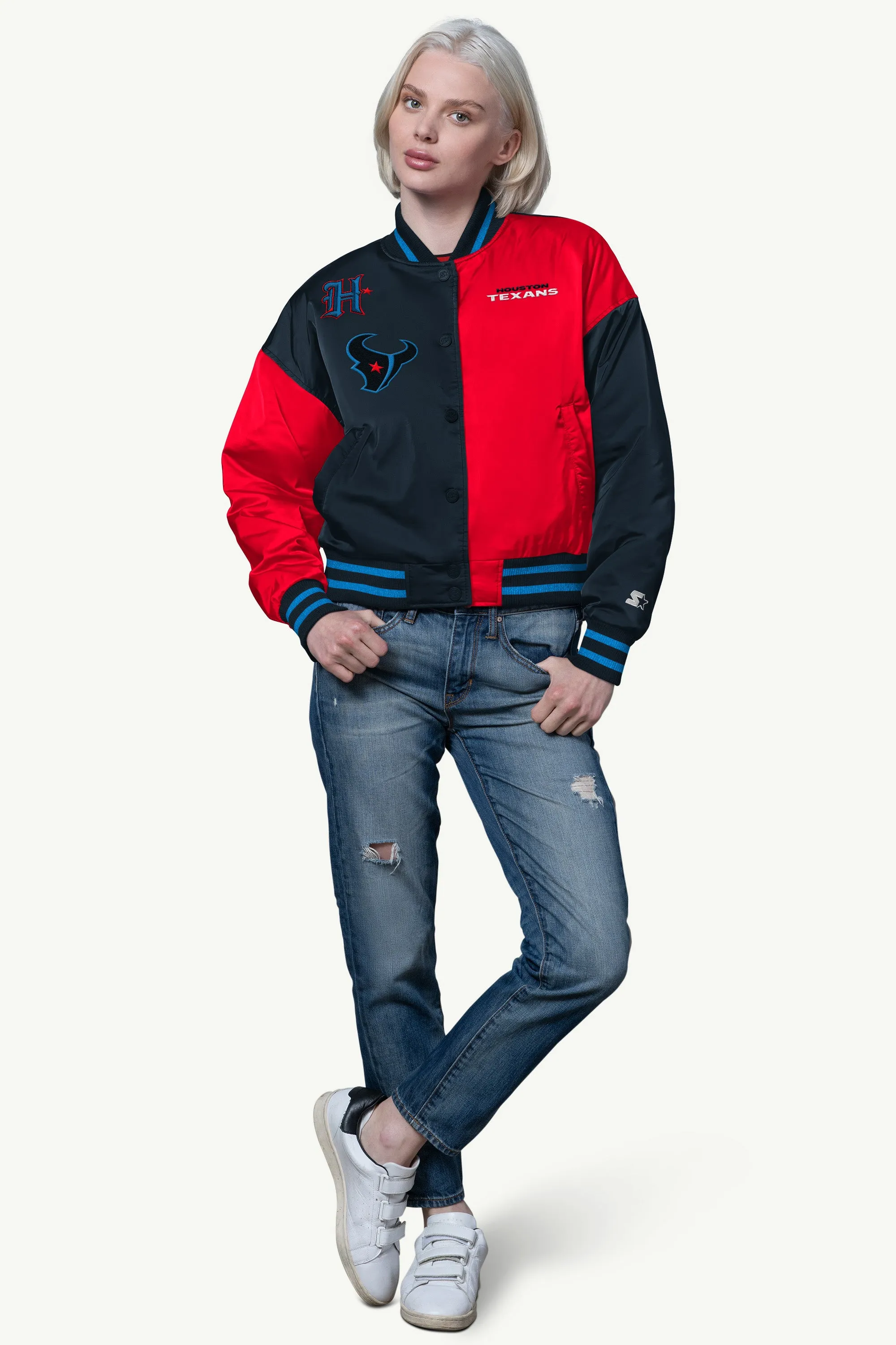 WOMENS HOUSTON TEXANS OFFSIDE SATIN VARSITY JACKET sold by Starter product image thumbnail 2