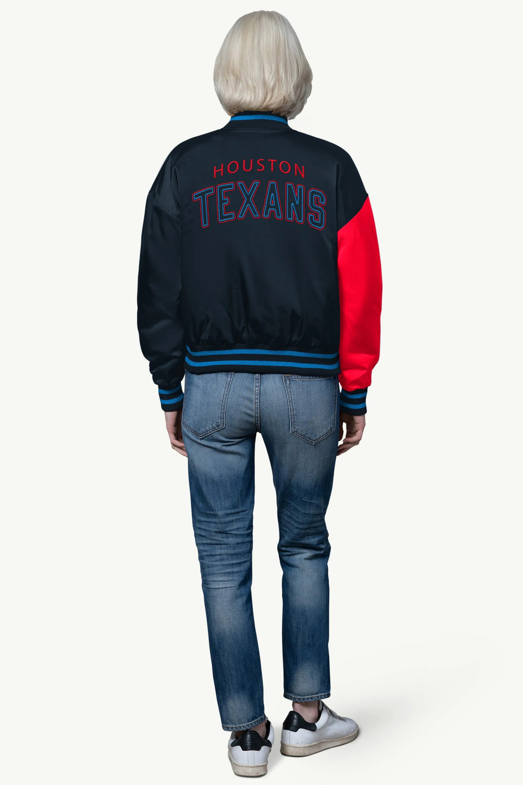WOMENS HOUSTON TEXANS OFFSIDE SATIN VARSITY JACKET sold by Starter product image thumbnail 3