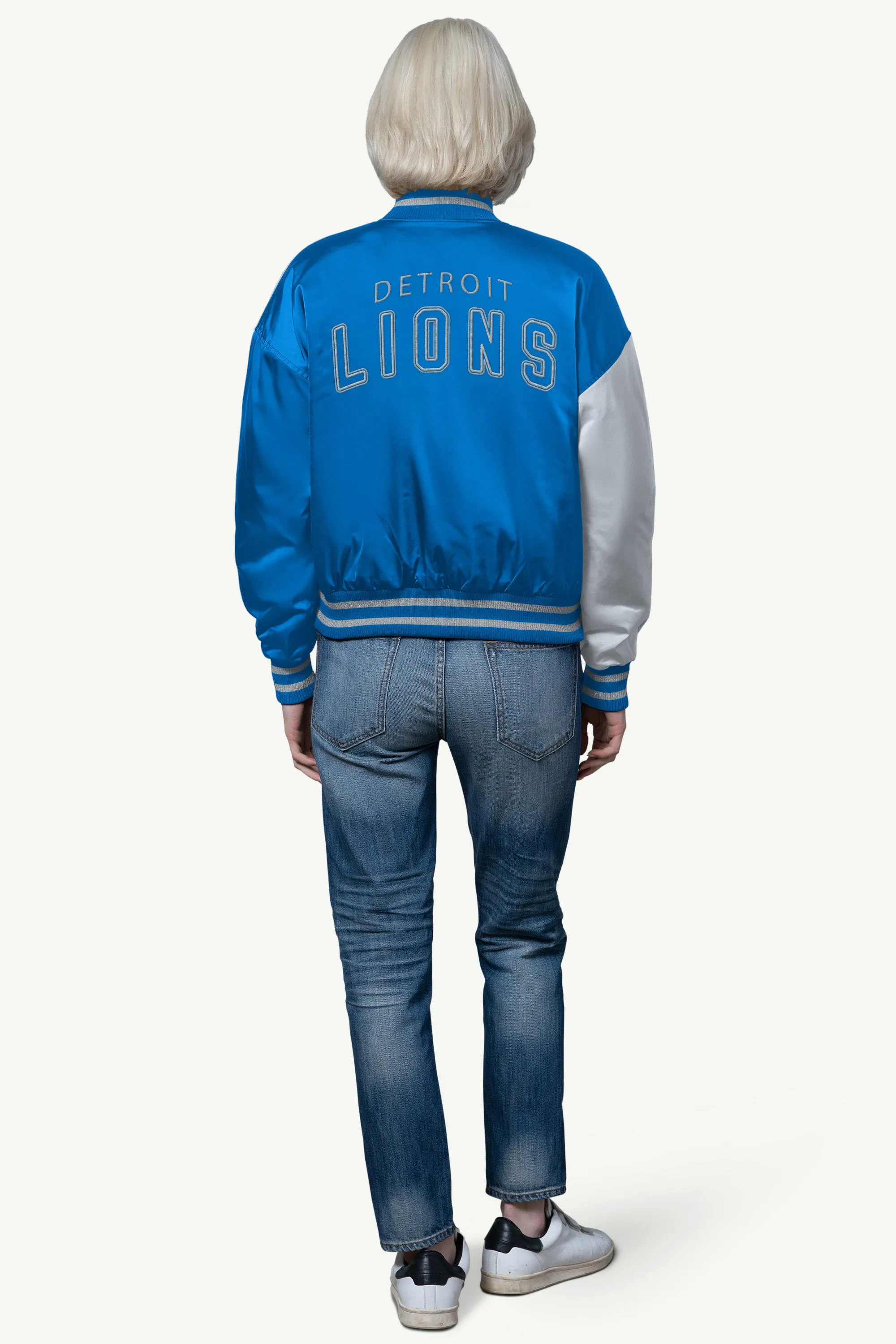 WOMENS DETROIT LIONS OFFSIDE SATIN VARSITY JACKET sold by Starter product image thumbnail 2