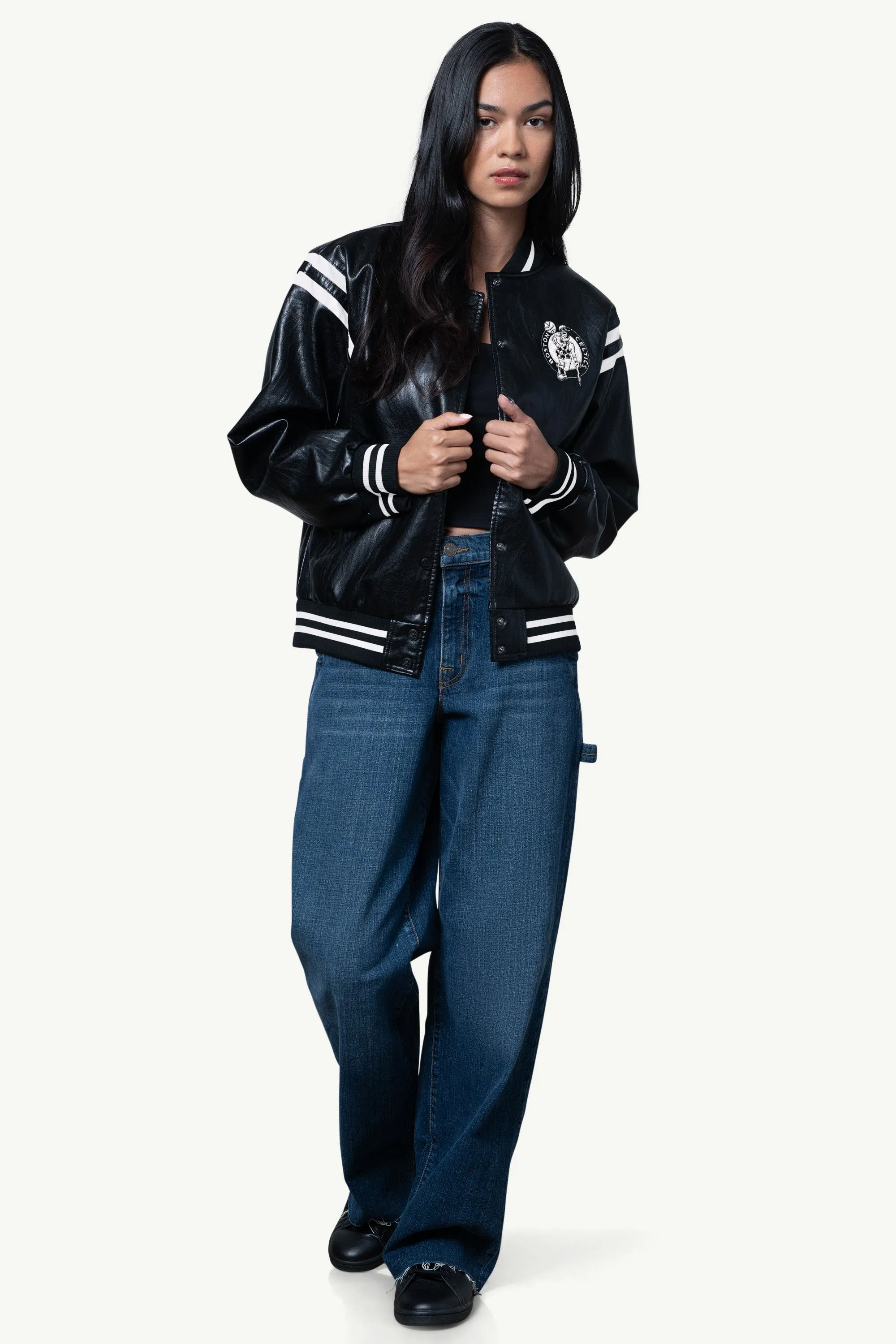 WOMENS BOSTON CELTICS FAUX LEATHER VARSITY JACKET sold by Starter product image thumbnail 3