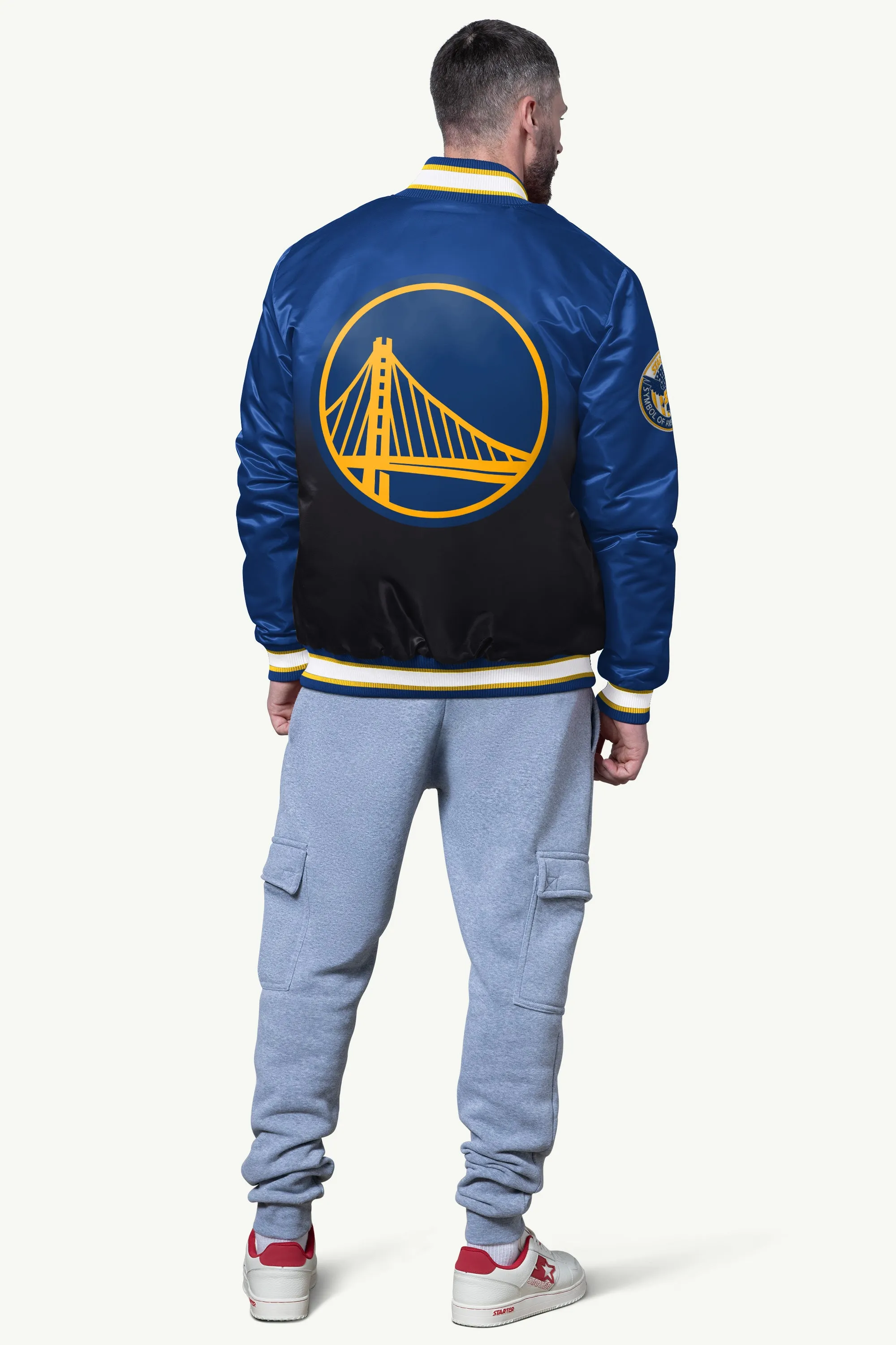 MENS GOLDEN STATE WARRIORS PASS RUSH SATIN VARSITY JACKET sold by Starter product image thumbnail 2
