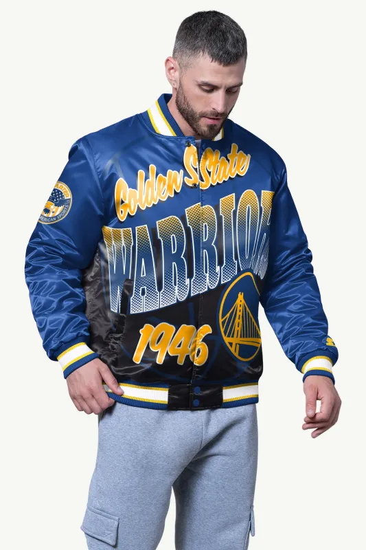MENS GOLDEN STATE WARRIORS PASS RUSH SATIN VARSITY JACKET sold by Starter