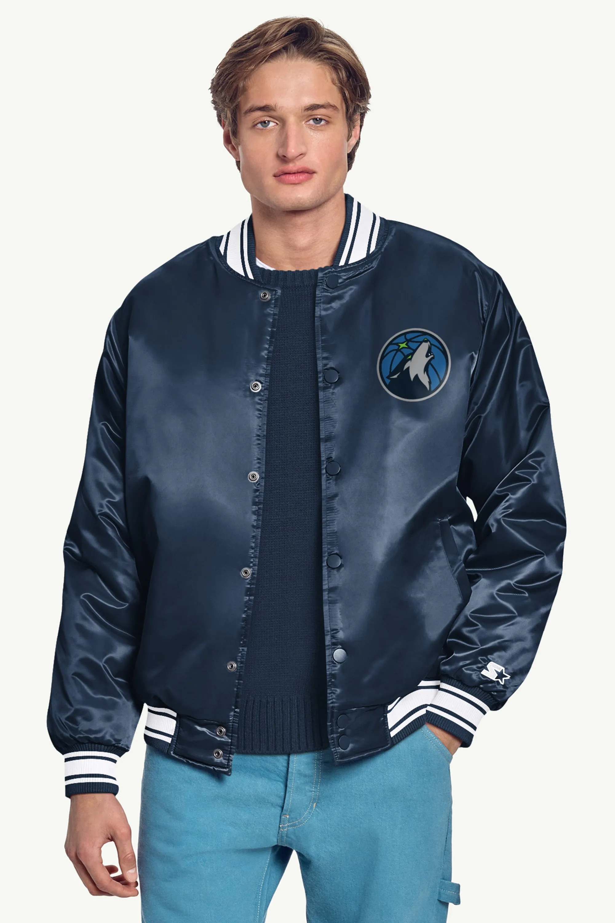 MENS MINNESOTA TIMBERWOLVES MESH LOOK SATIN VARSITY JACKET sold by Starter product image thumbnail 3