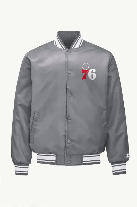 MENS PHILADEPHIA 76ERS MESH LOOK SATIN VARSITY JACKET sold by Starter