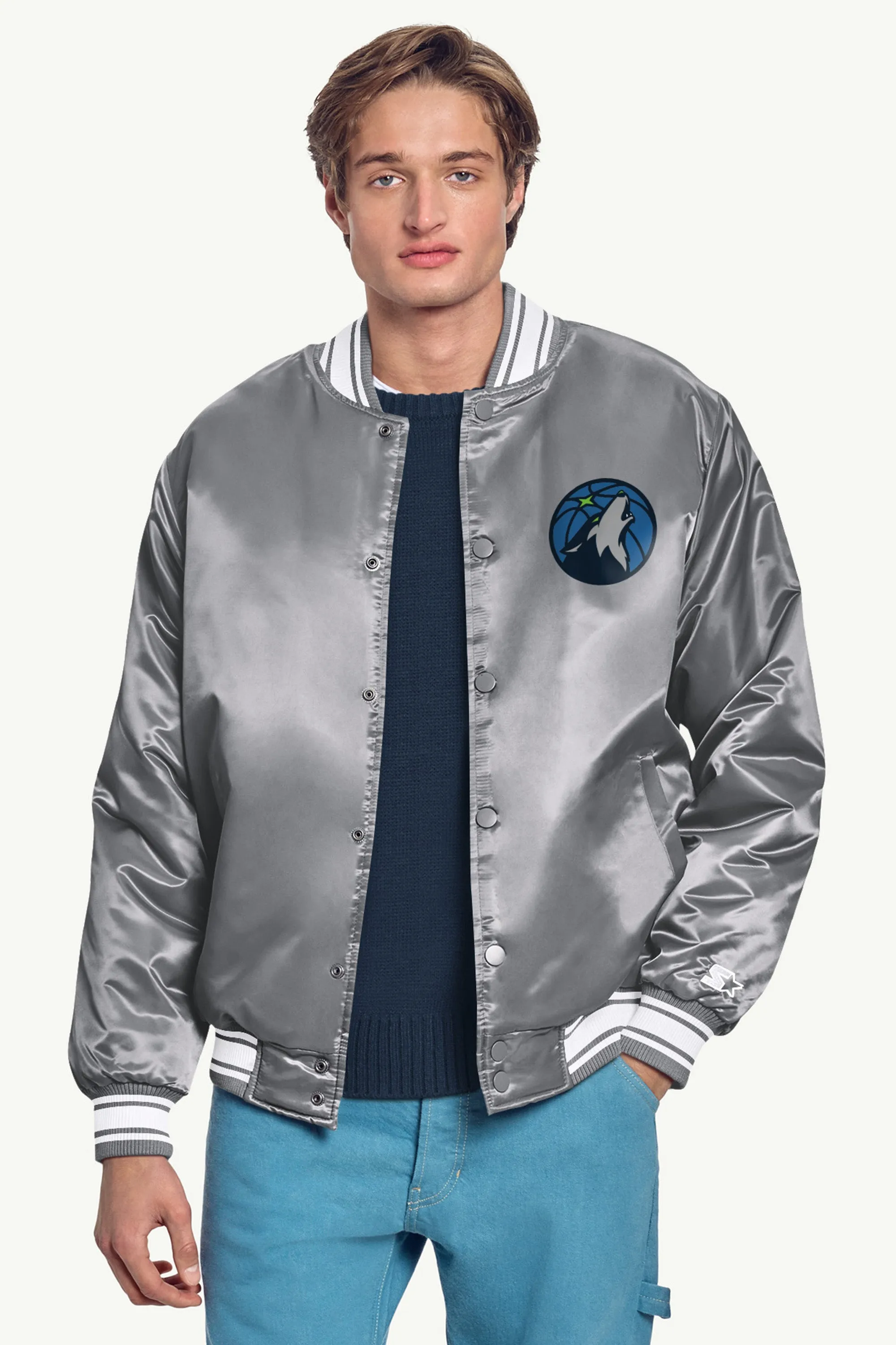 MENS MINNESOTA TIMBERWOLVES MESH LOOK SATIN VARSITY JACKET sold by Starter product image thumbnail 3