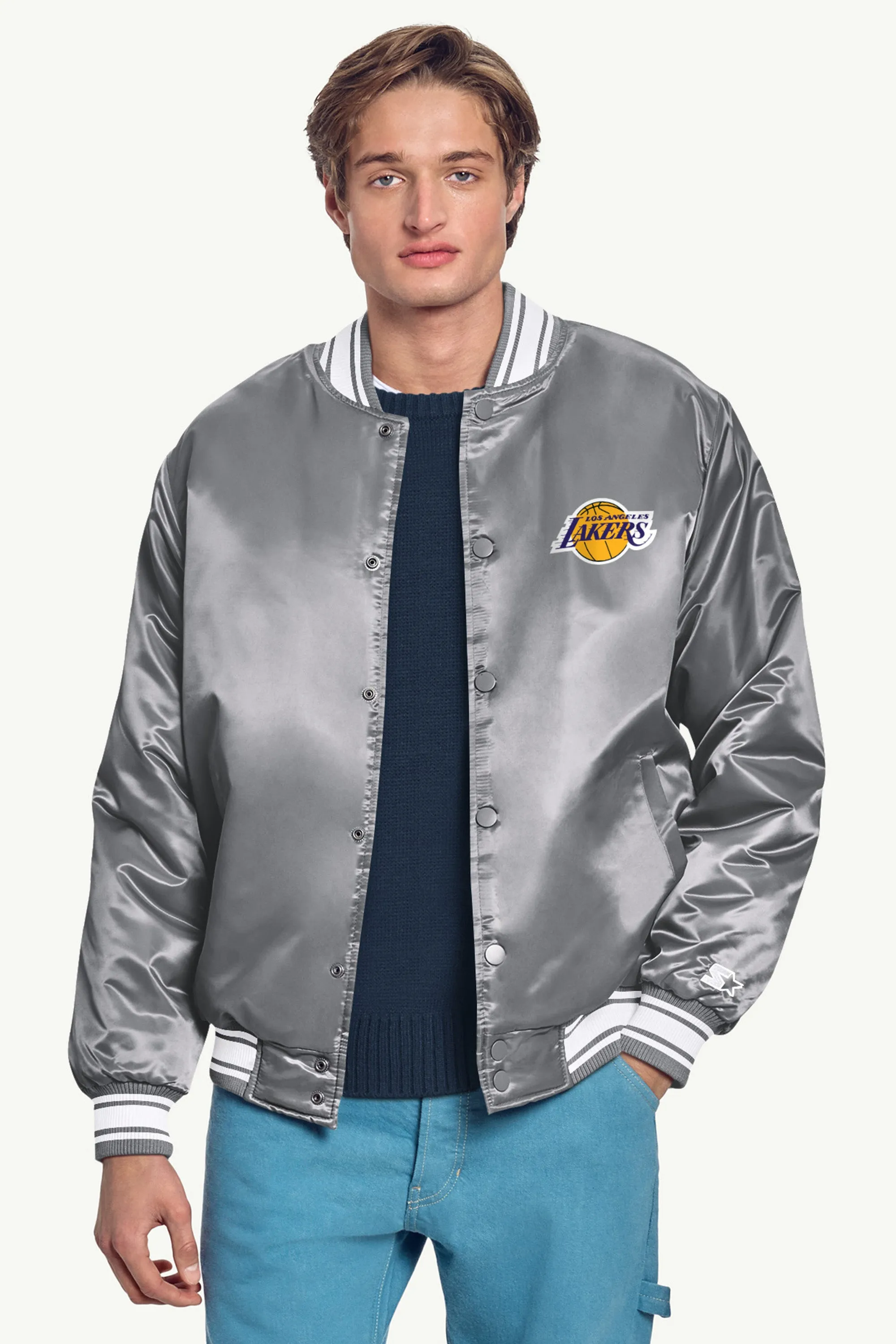 MENS LOS ANGELES LAKERS MESH LOOK SATIN VARSITY JACKET sold by Starter product image thumbnail 3