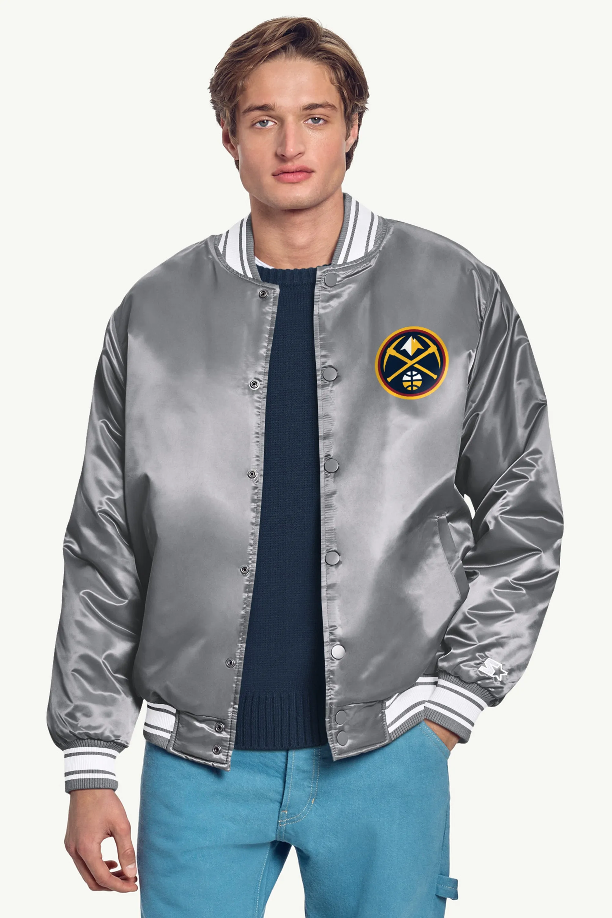 MENS DENVER NUGGETS MESH LOOK SATIN VARSITY JACKET sold by Starter product image thumbnail 3