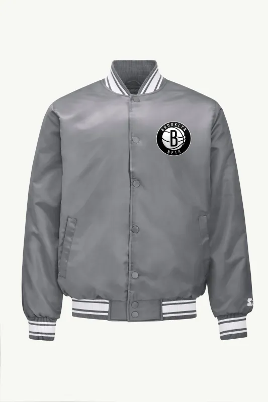 MENS BROOKLYN NETS MESH LOOK SATIN VARSITY JACKET sold by Starter