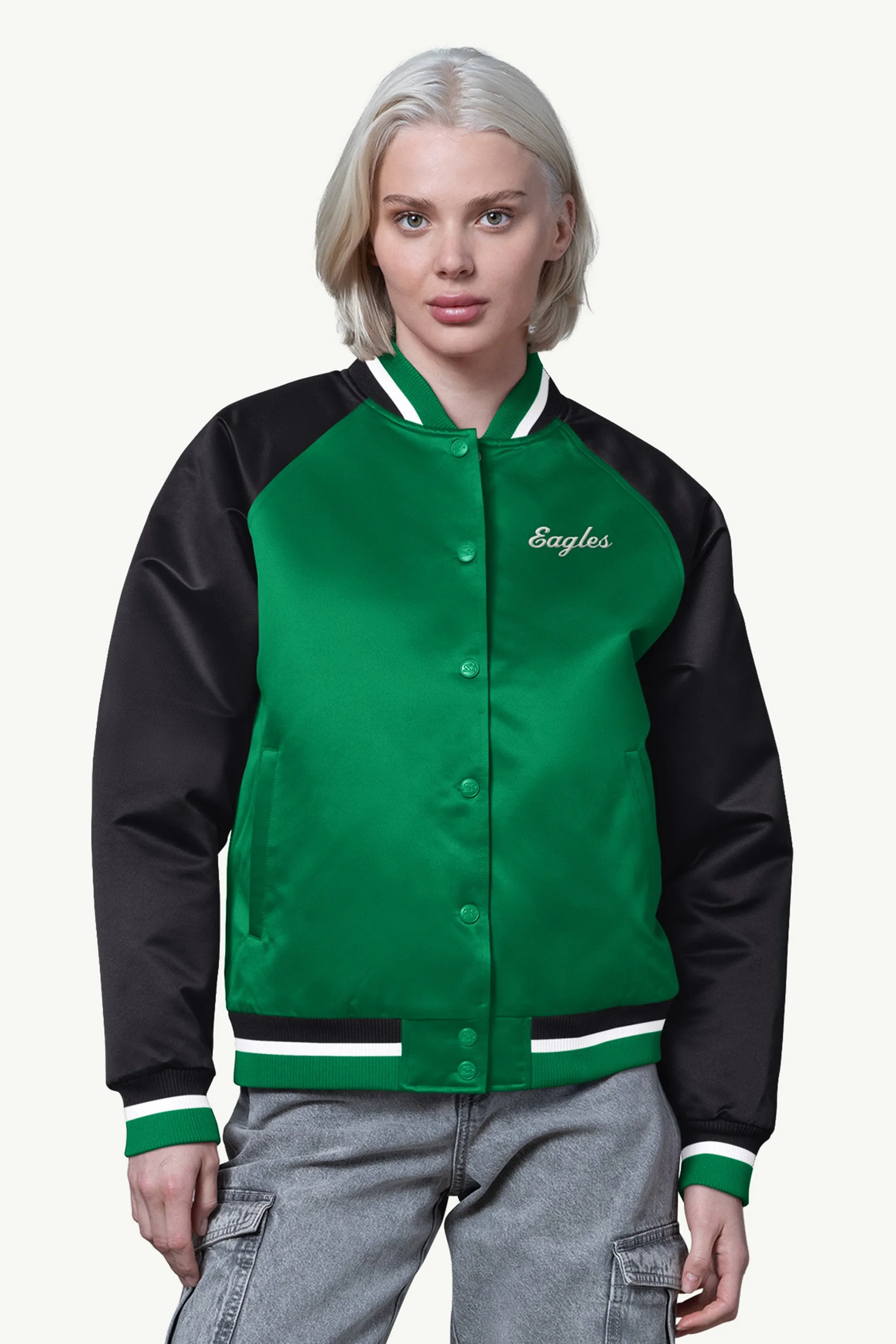 WOMENS PHILADELPHIA EAGLES FINAL SCORE SATIN VARSITY JACKET sold by Starter