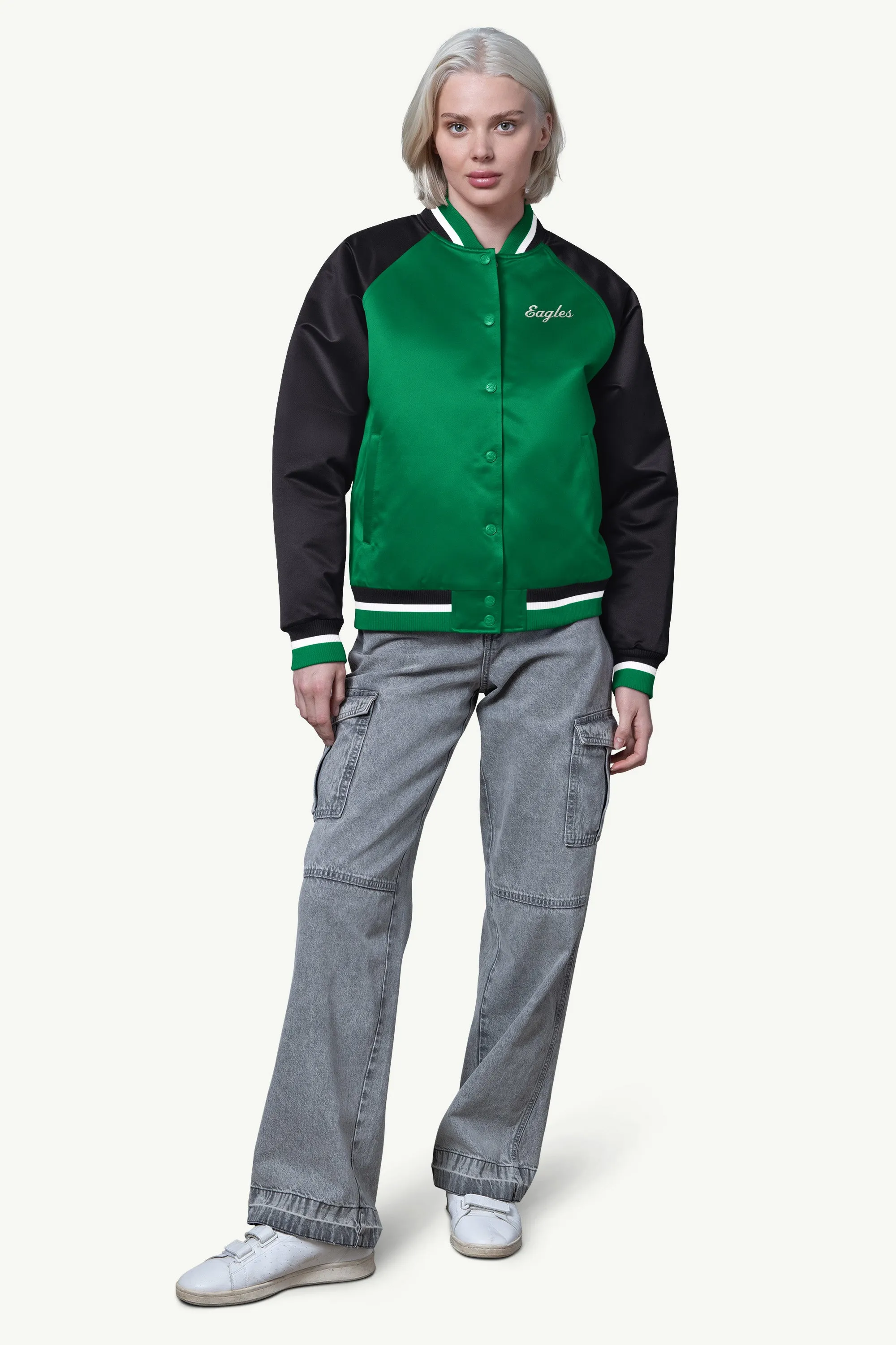 WOMENS PHILADELPHIA EAGLES FINAL SCORE SATIN VARSITY JACKET sold by Starter product image thumbnail 3