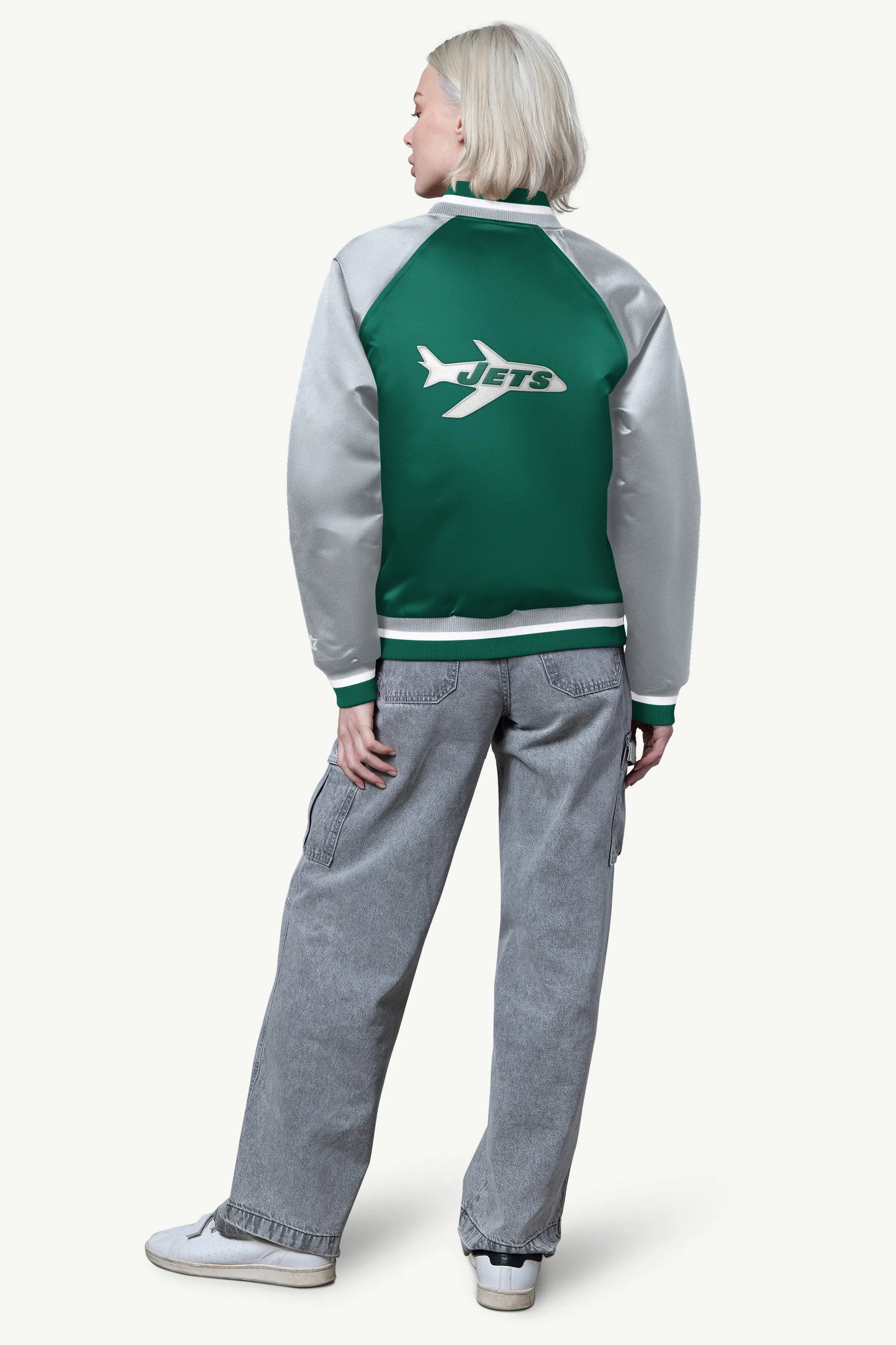 WOMENS NEW YORK JETS FINAL SCORE SATIN VARSITY JACKET sold by Starter product image thumbnail 2