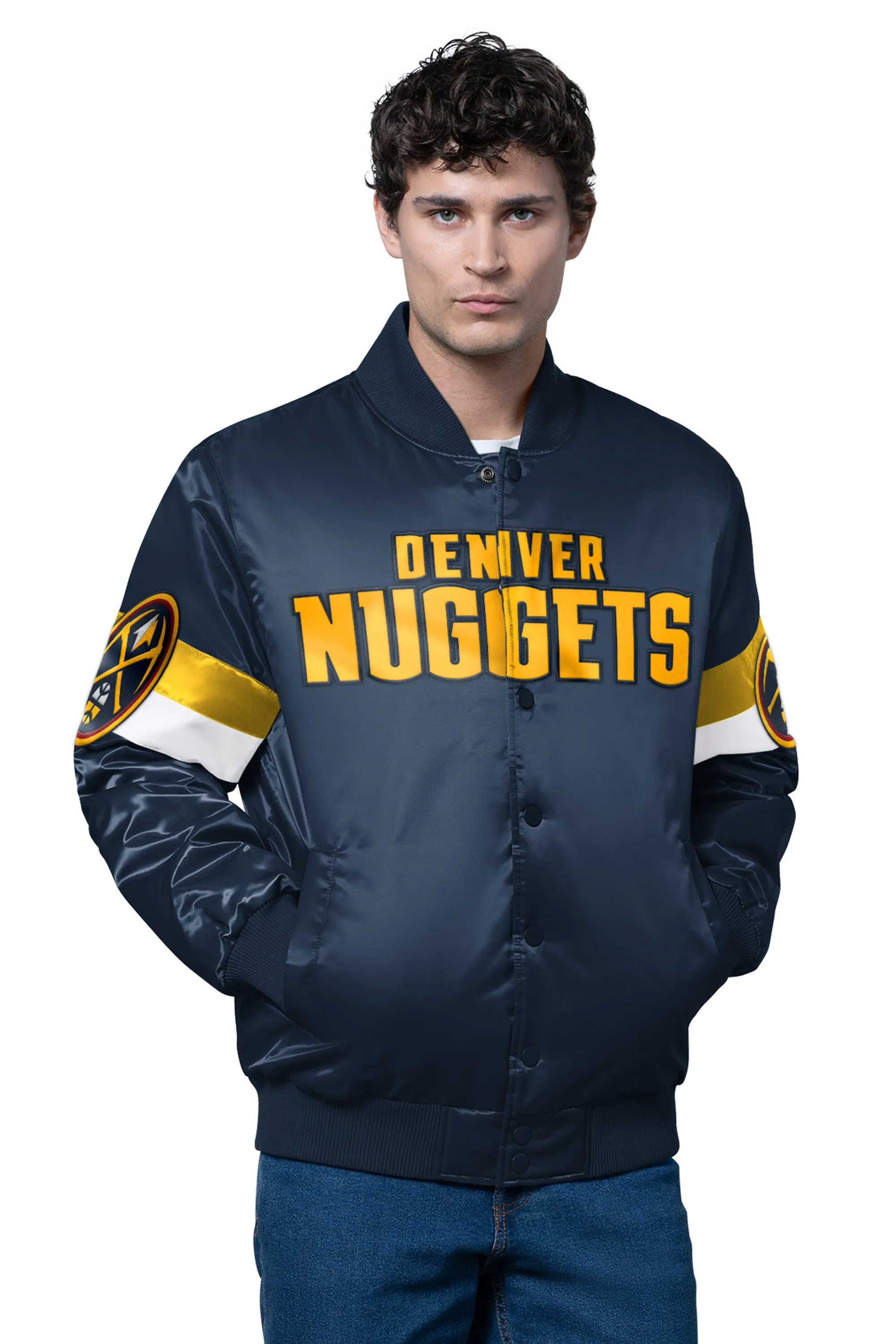 MENS DENVER NUGGETS TRIPLE OPTION SATIN VARSITY JACKET sold by Starter