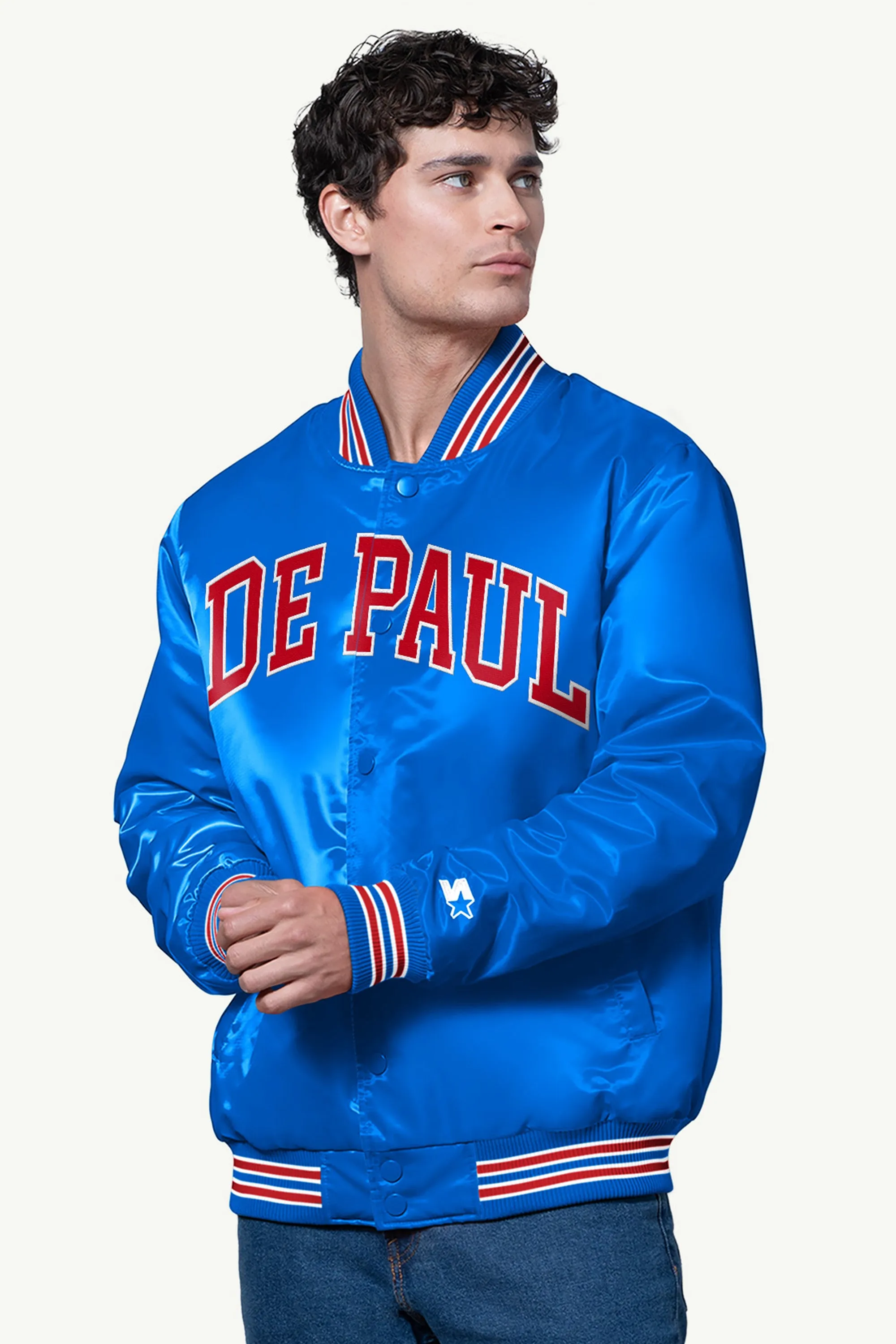 MENS DEPAUL BLUE DEMONS SATIN VARSITY JACKET sold by Starter