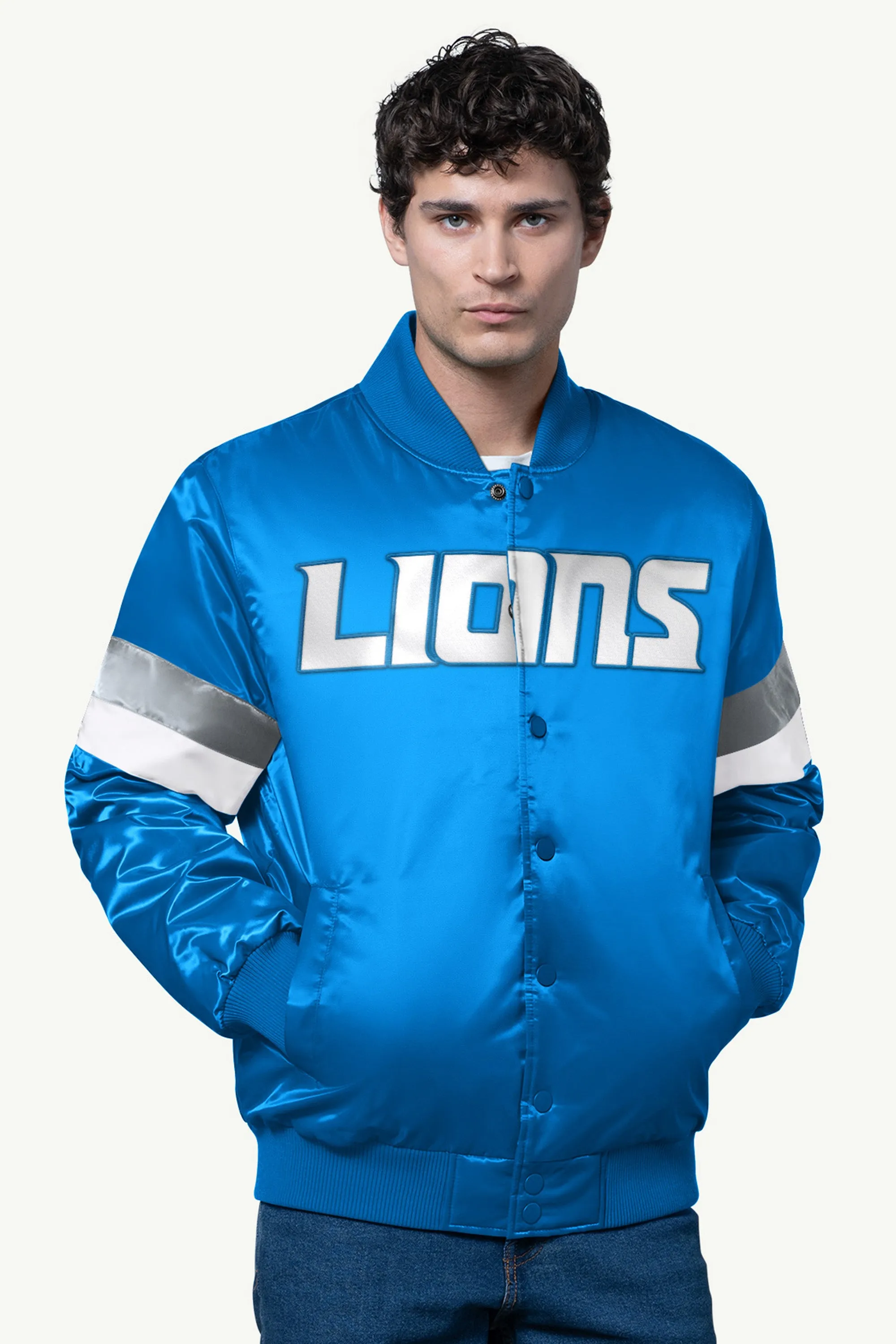 MENS DETROIT LIONS SATIN VARSITY JACKET sold by Starter