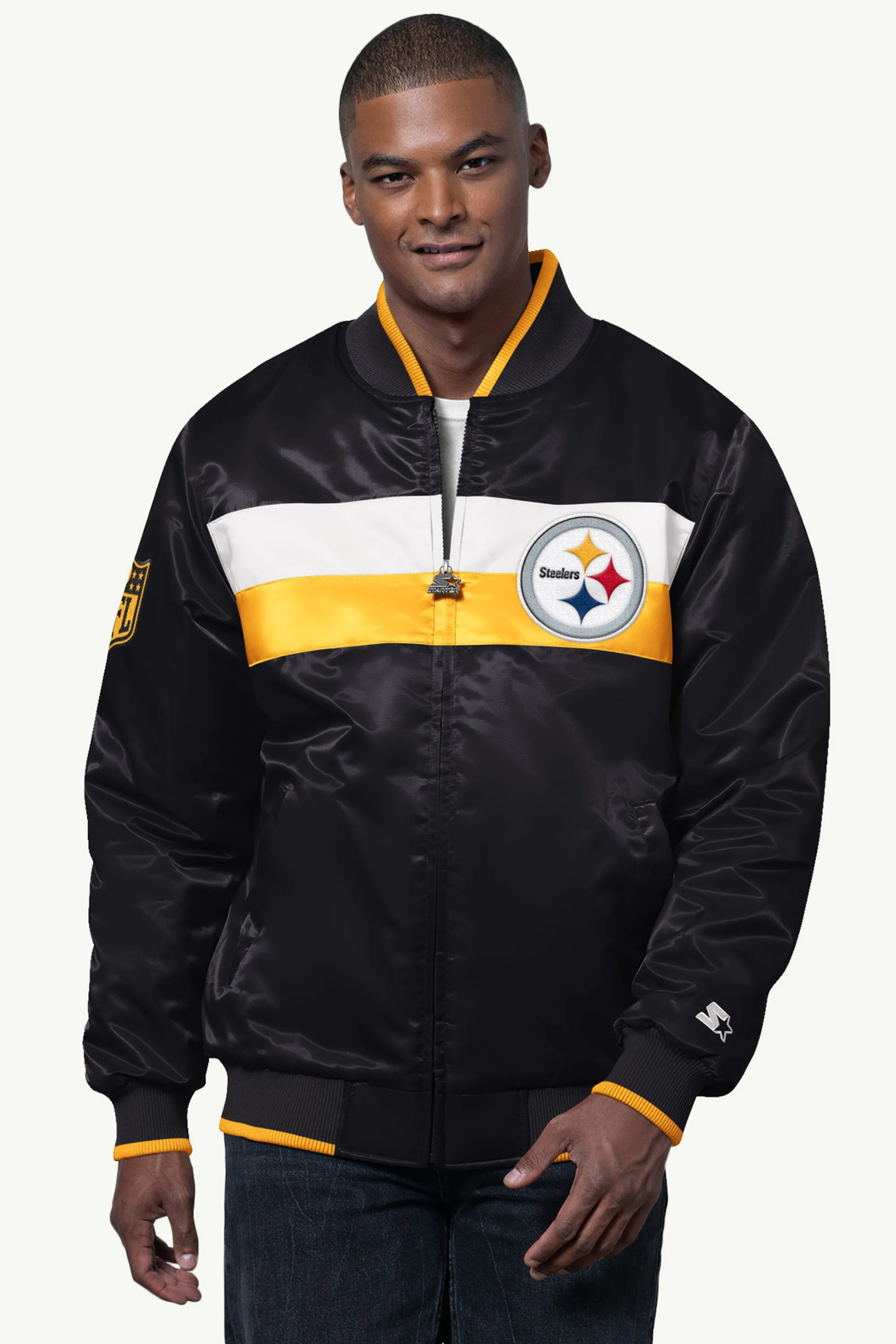 MENS PITTSBURGH STEELERS AMBASSADOR SATIN VARSITY JACKET sold by Starter