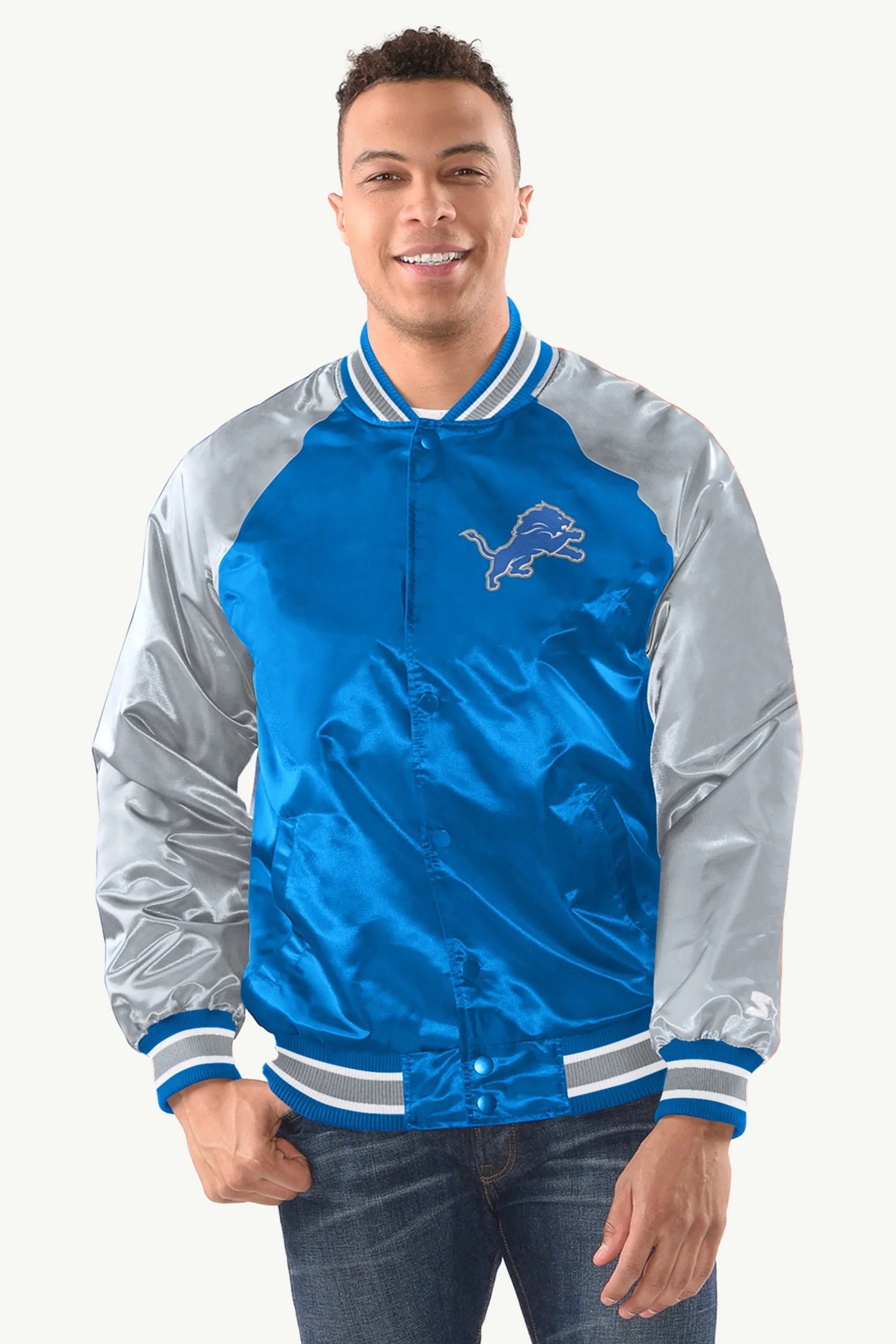 MENS DETROIT LIONS INDUCTEE SATIN VARSITY JACKET sold by Starter