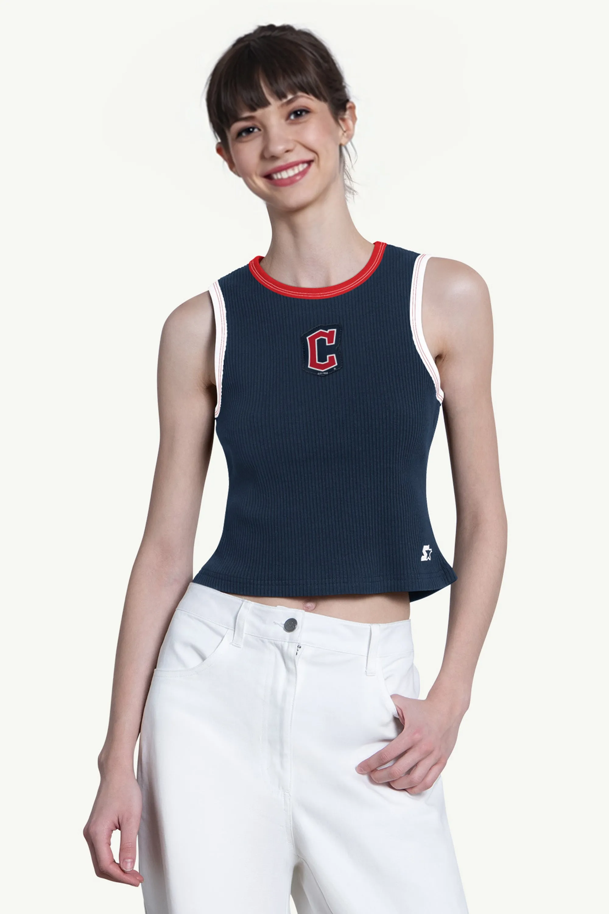 WOMENS CLEVELAND GUARDIANS PLAY THE BALL CROP TANK sold by Starter