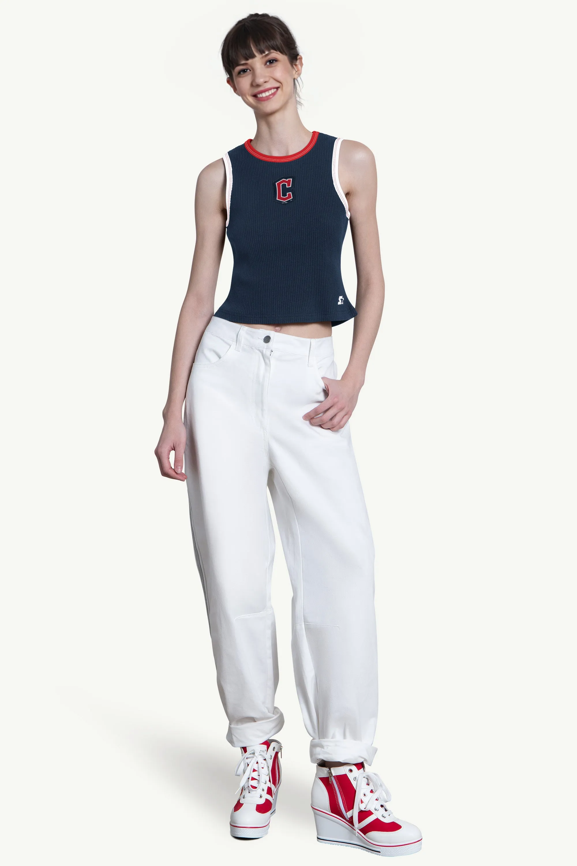 WOMENS CLEVELAND GUARDIANS PLAY THE BALL CROP TANK sold by Starter product image thumbnail 3