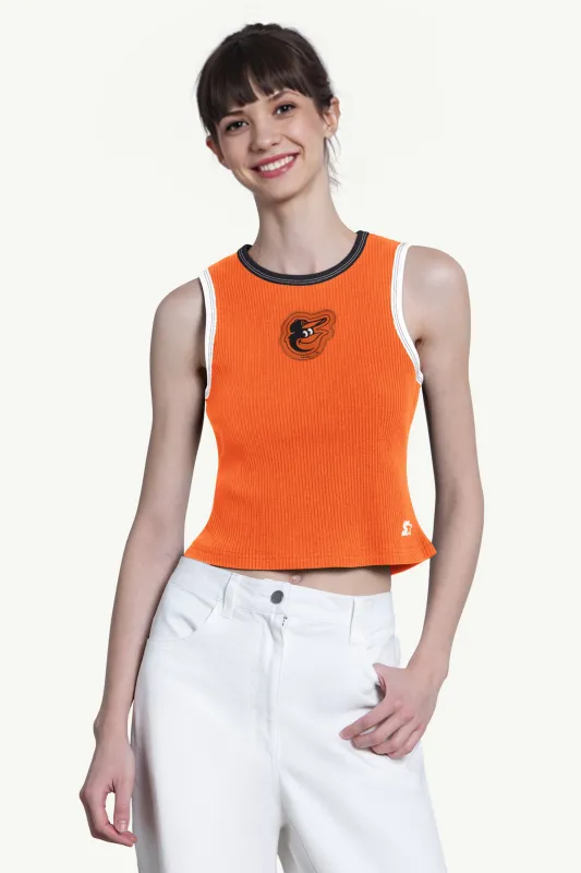 WOMENS BALTIMORE ORIOLES PLAY THE BALL CROP TANK made by Starter