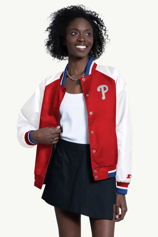 WOMENS PHILADELPHIA PHILLIES BLITZ VARSITY JACKET made by Starter