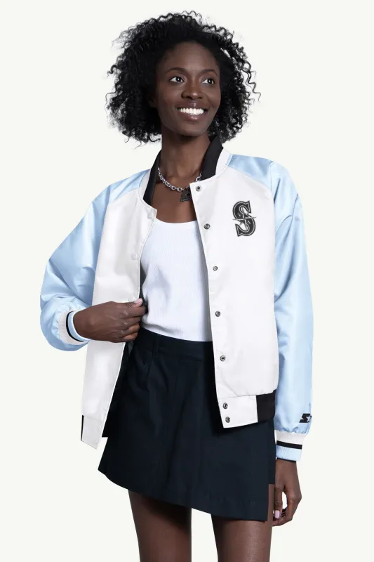WOMENS SEATTLE MARINERS BLITZ VARSITY JACKET made by Starter