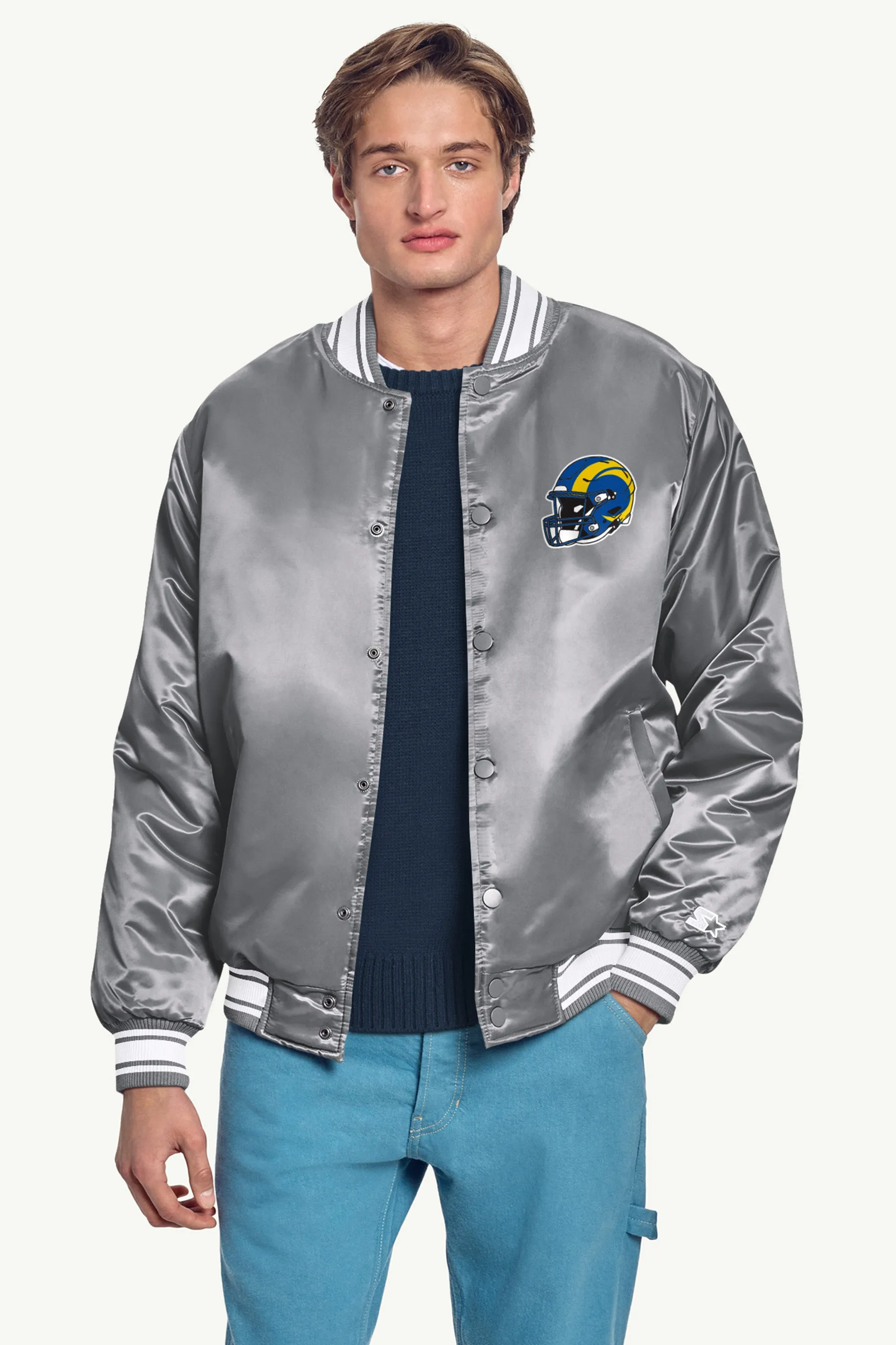MENS LOS ANGELES RAMS TRIANGLE SATIN VARSITY JACKET sold by Starter product image thumbnail 3